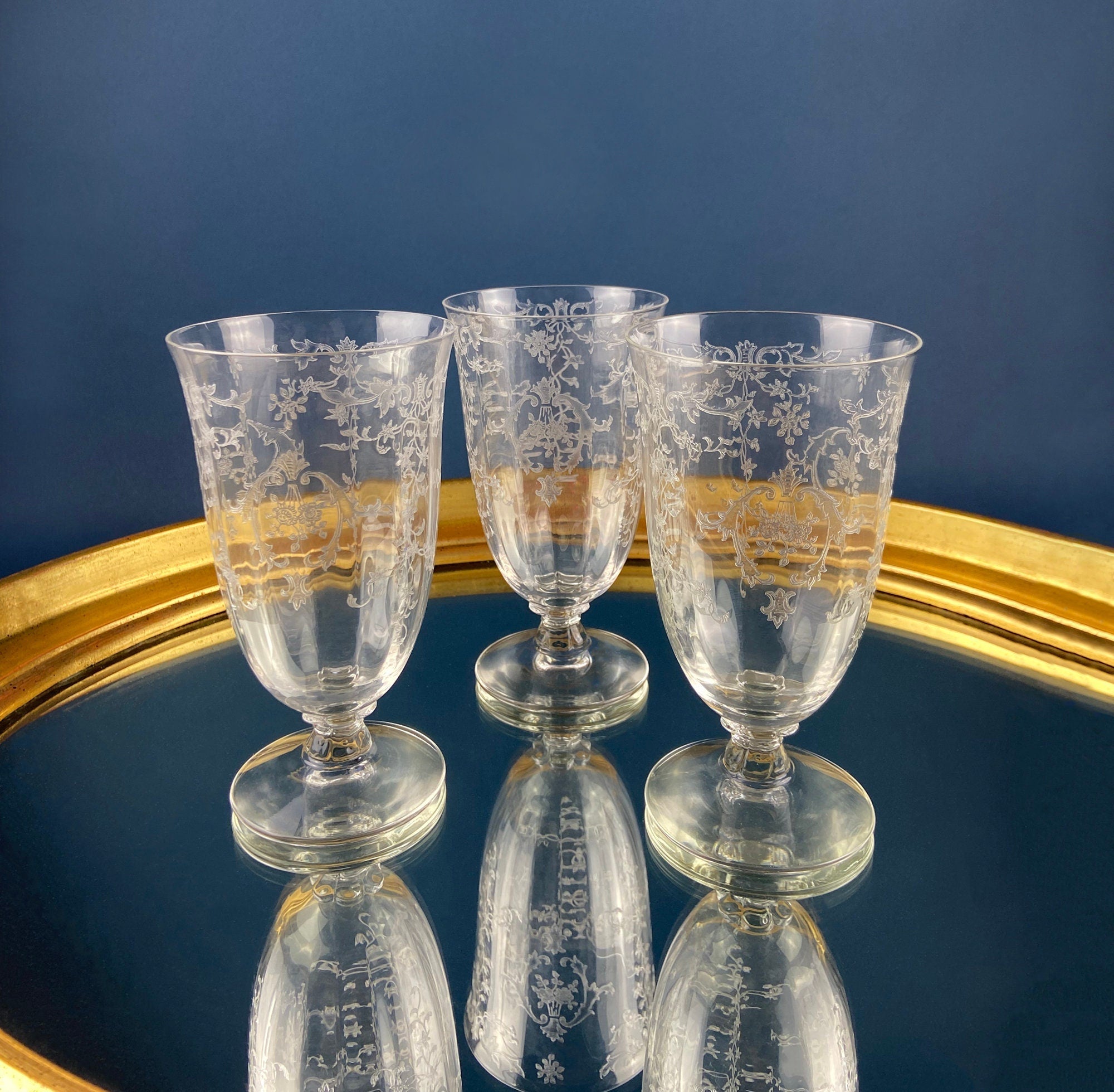 Fostoria Navarre Vintage Etched Crystal Water Goblets, Set of 6