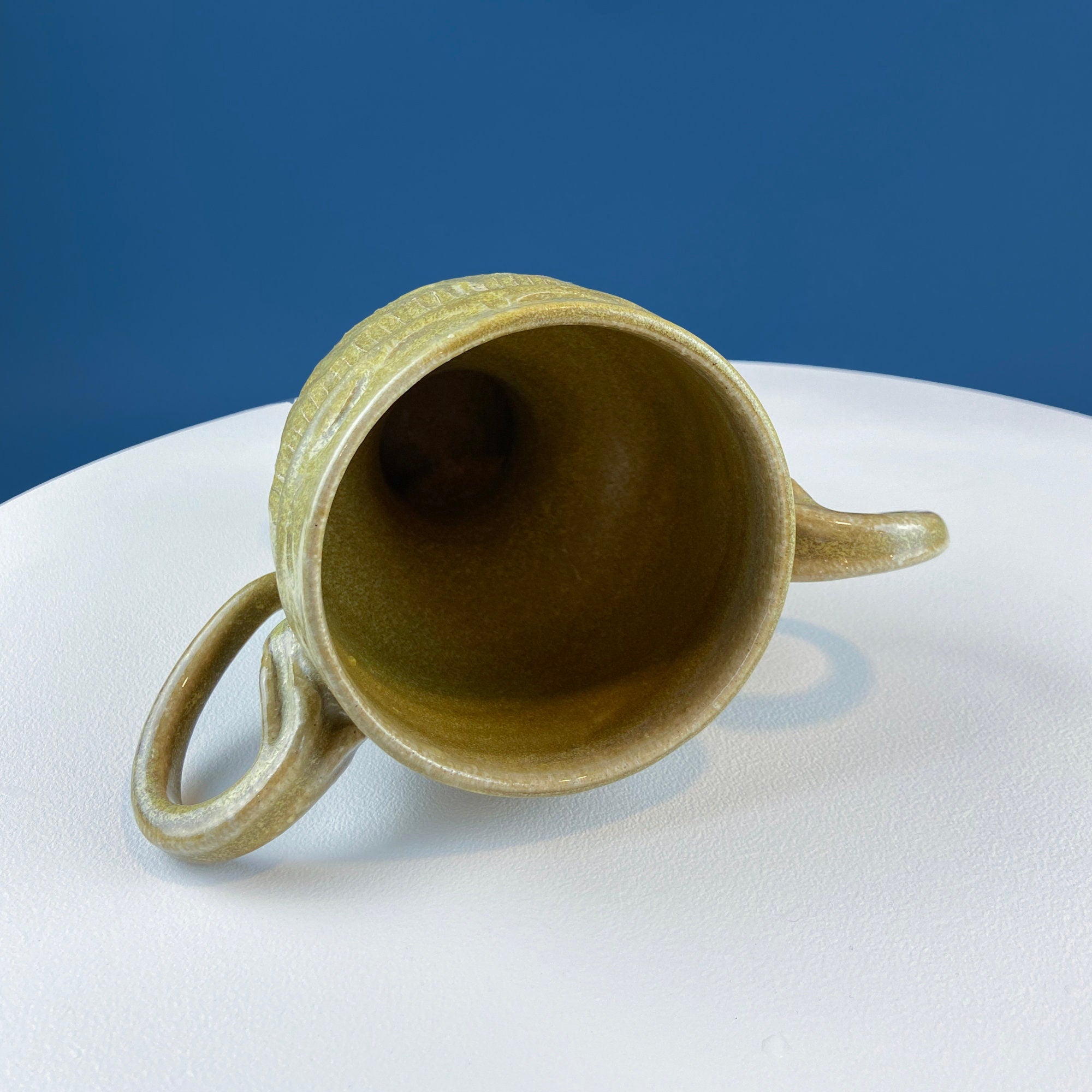 Clay Pot with Large Ears. Rustic Hand Made Flower Vase. Rustic Home Cabin Decor. Modern Farmhouse. Florist Supplies. Beautiful Olive Color.