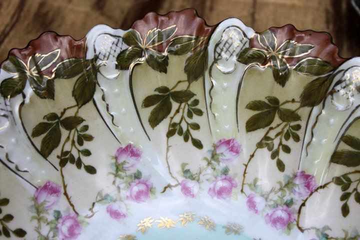 Antique MZ Austria Hand-Painted Rose Serving Bowl Set – 6 Pieces