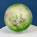 Antique German Hand-Painted Pink Rose Serving Plate, 12"