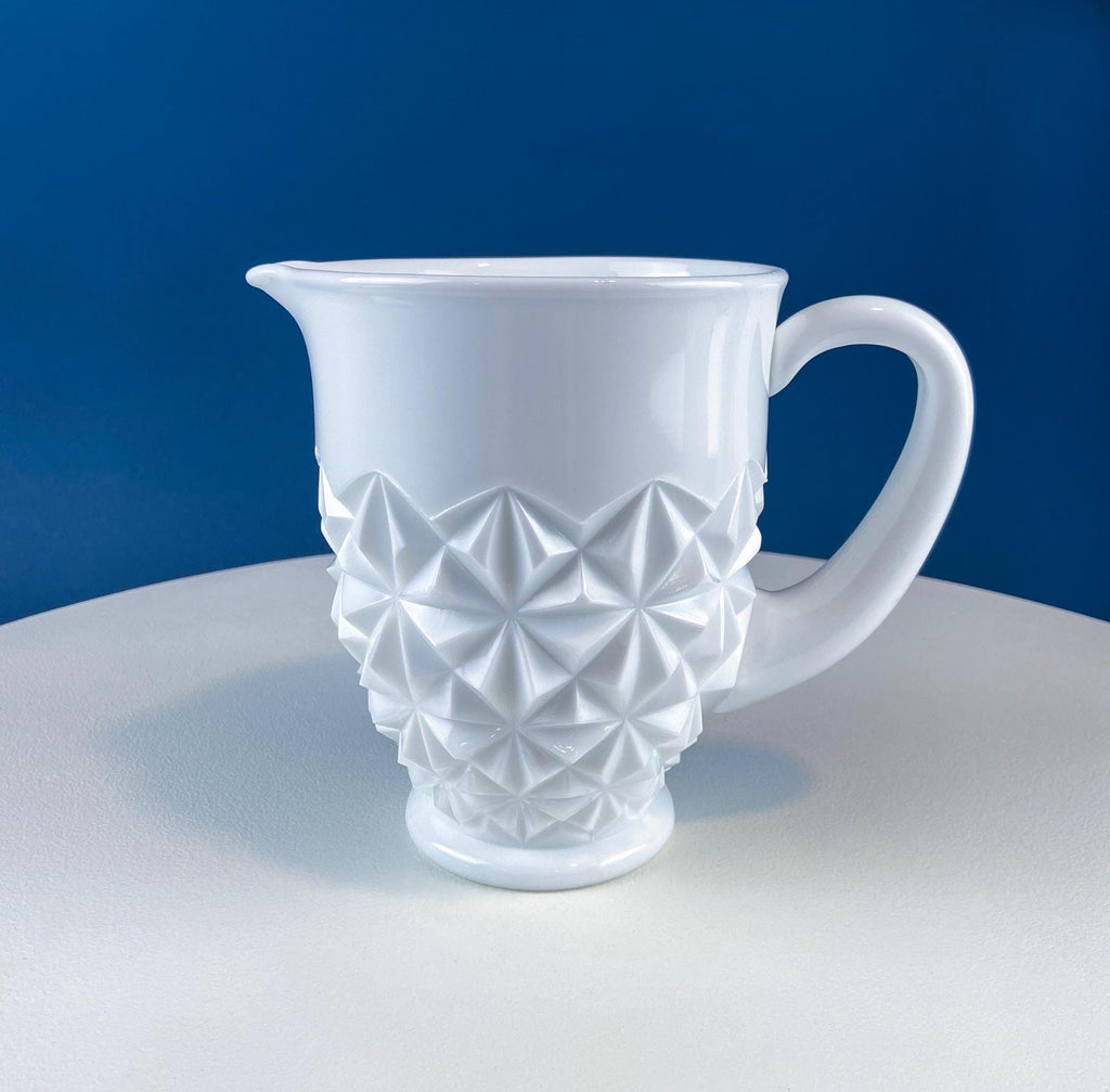 Westmoreland Milk Glass Pitcher with Geometrical Pattern. Modern White Jug. Dining Room Decor. Country Cottage. Gift for Him/Her.