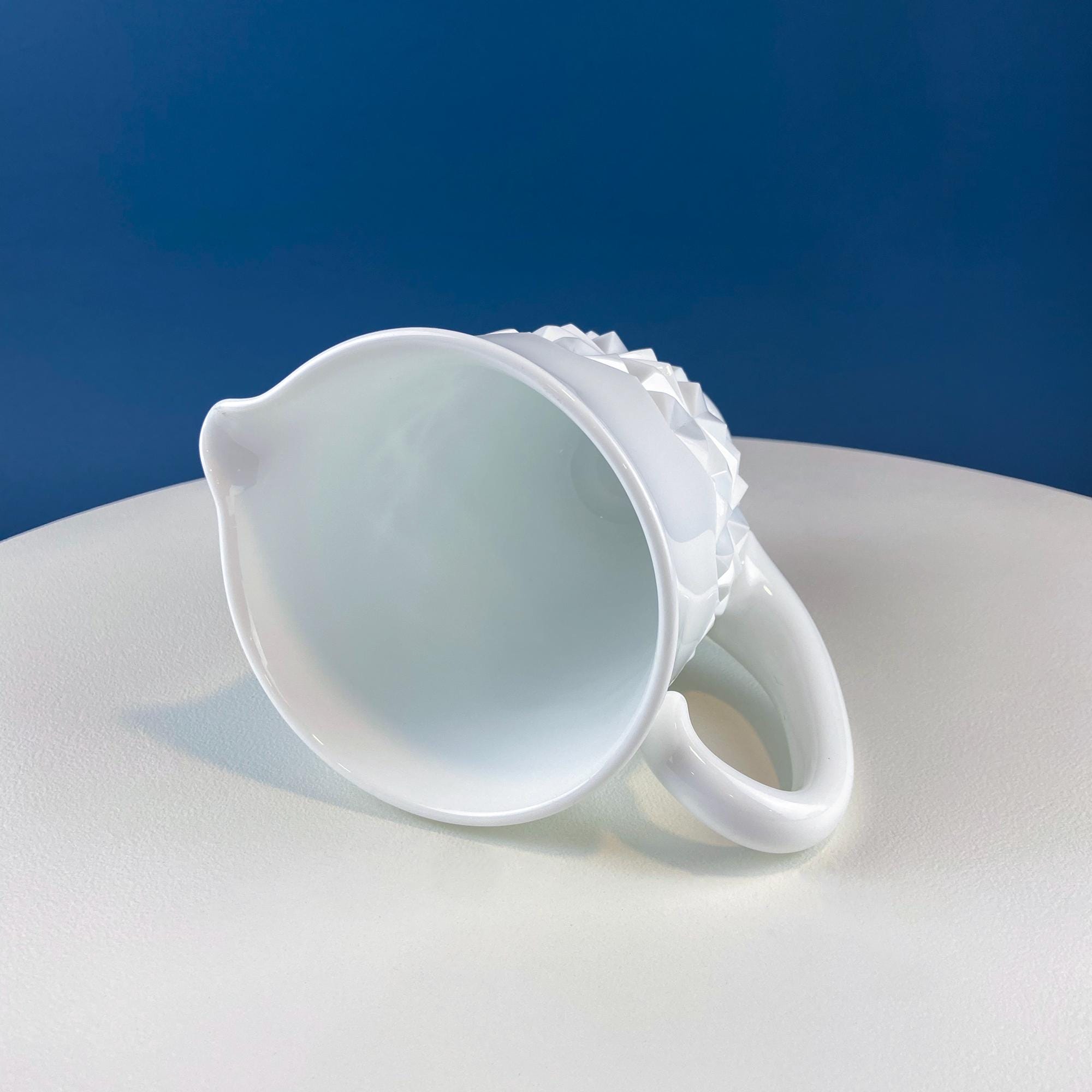Westmoreland Milk Glass Pitcher with Geometrical Pattern. Modern White Jug. Dining Room Decor. Country Cottage. Gift for Him/Her.