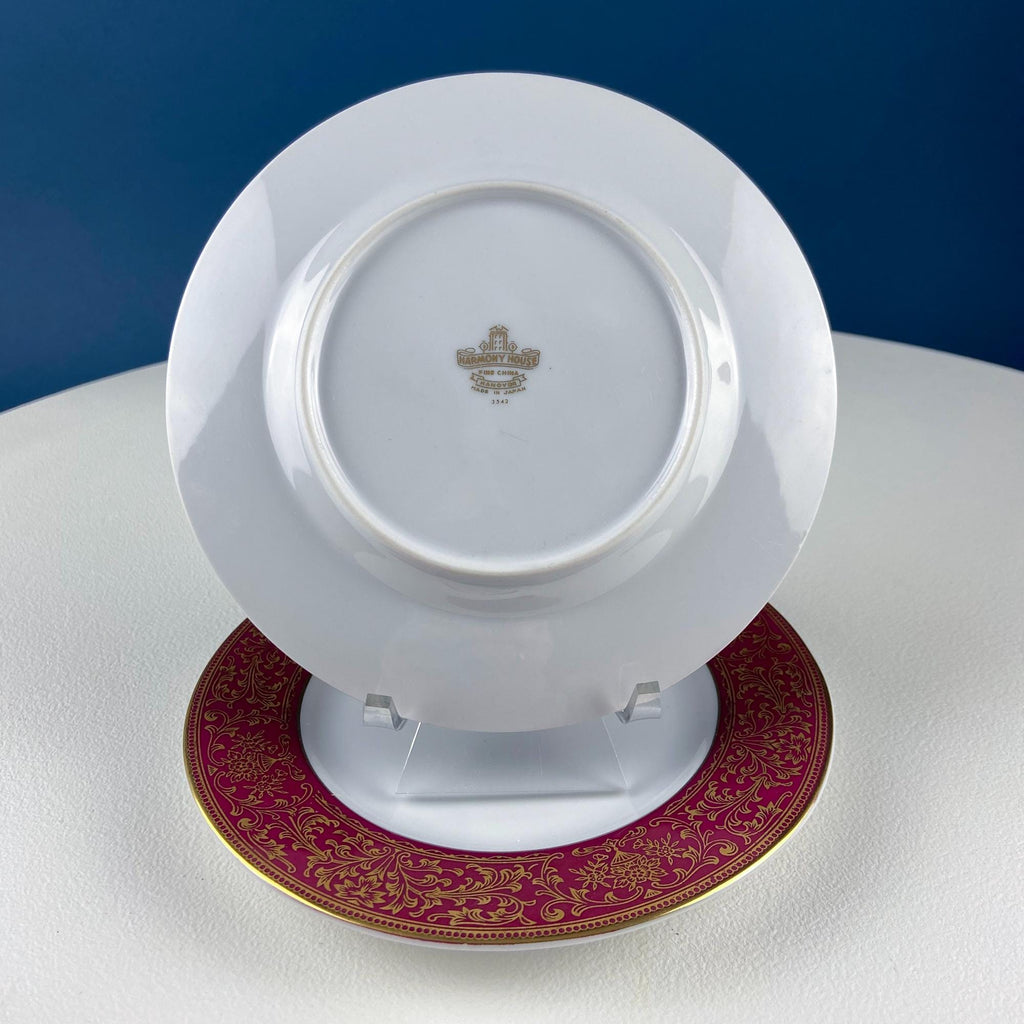 Harmony House Red & Gold Floral Salad Plates & Berry Bowls – Set of 6