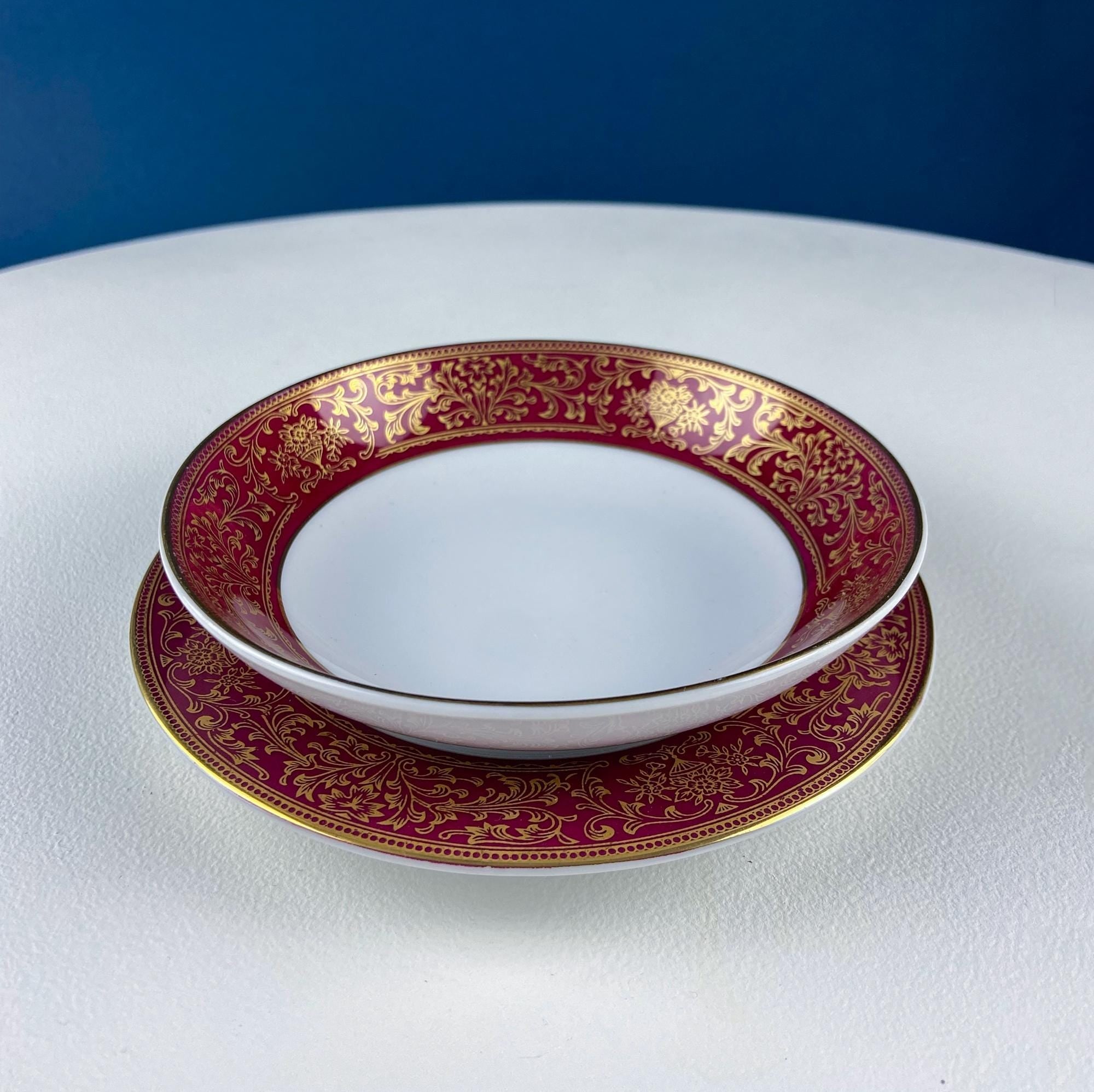 Harmony House Red & Gold Floral Salad Plates & Berry Bowls – Set of 6