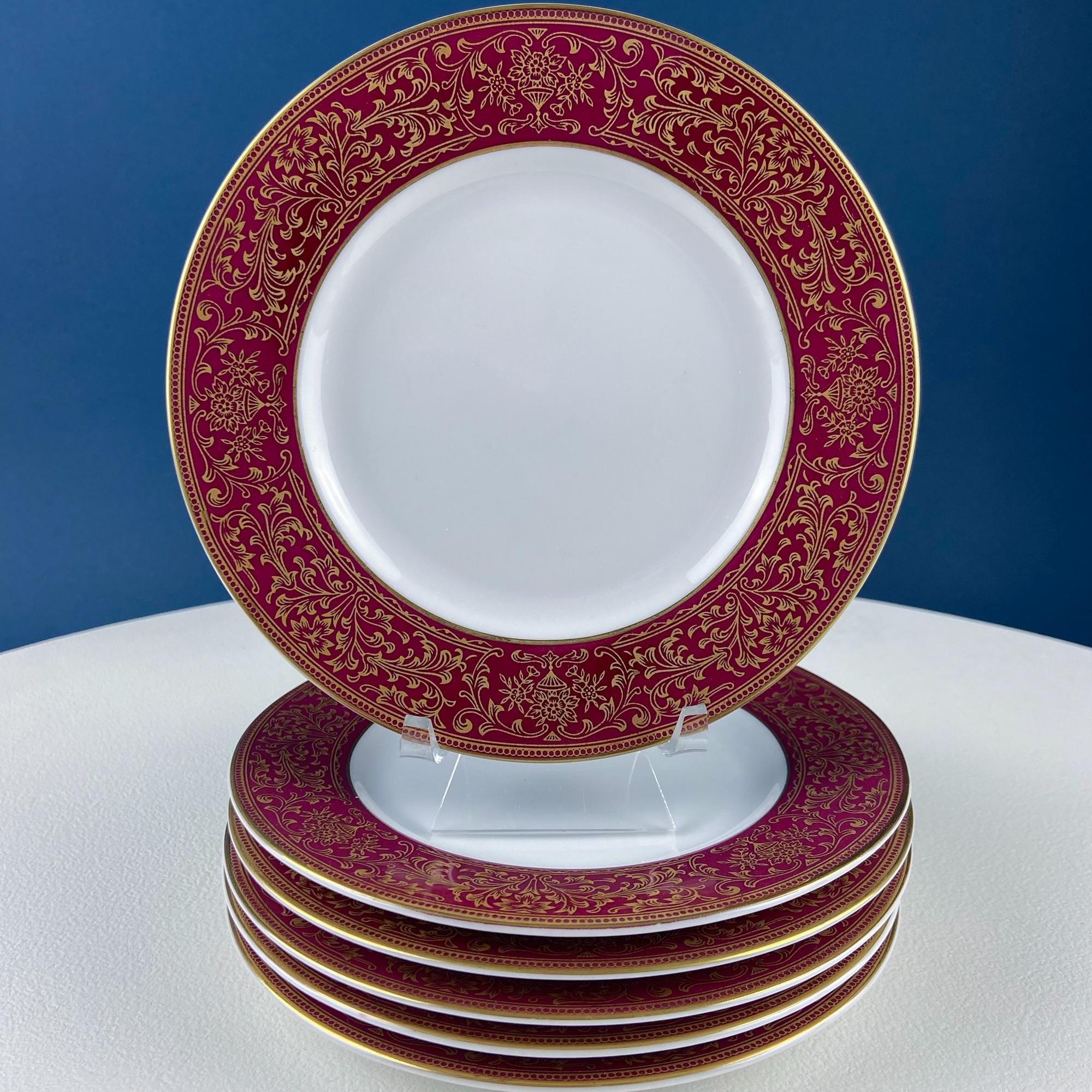 Harmony House Red & Gold Floral Salad Plates & Berry Bowls – Set of 6