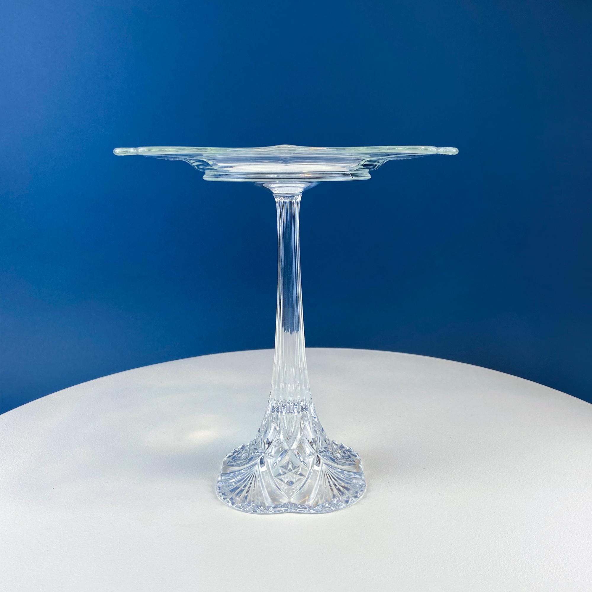 Vintage Etched Crystal Footed Compote – Floral & Geometric Design