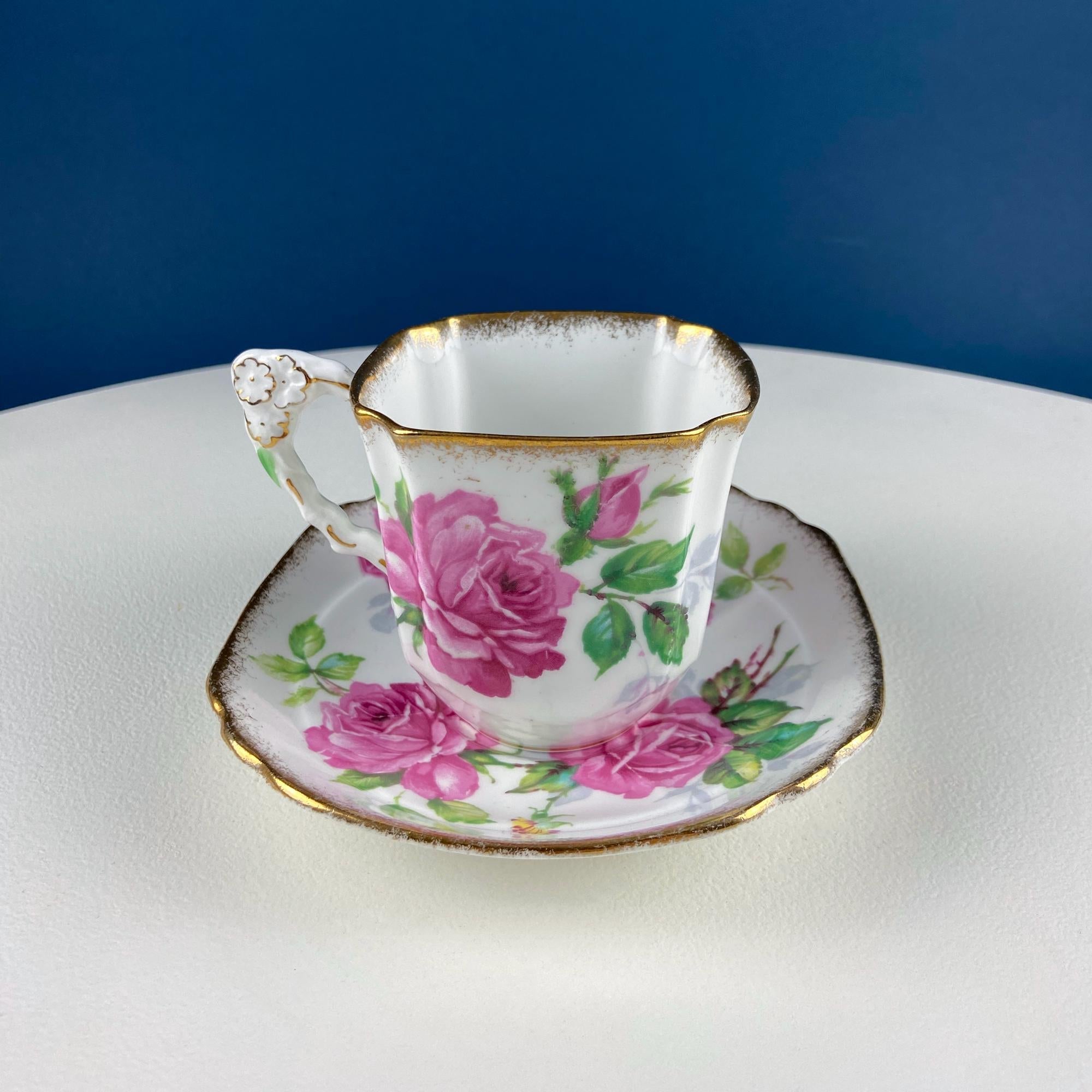 Royal Stafford Berkeley Rose Square Tea Cup & Saucer – Made in England