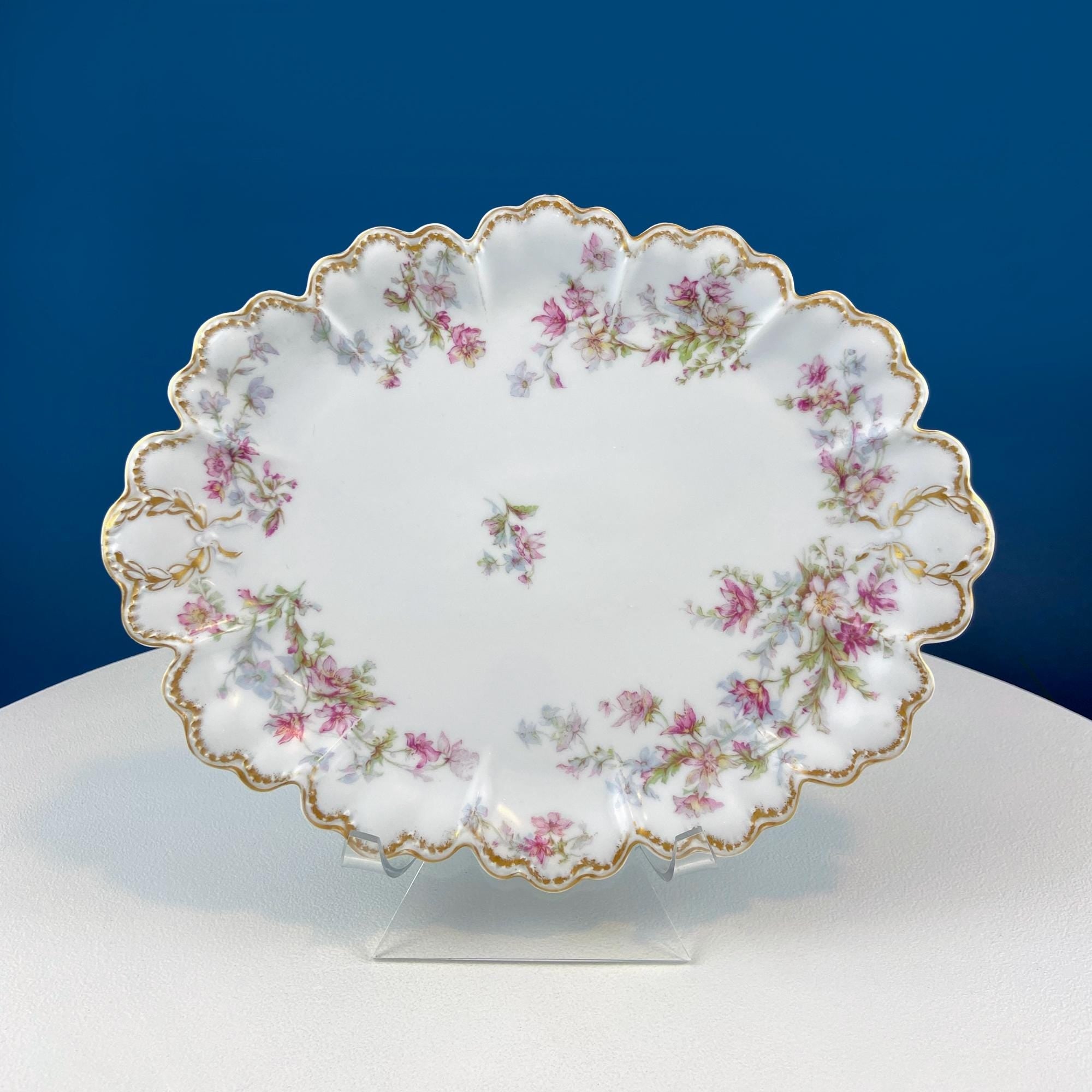 Haviland Limoges Oval Platter – Wild Roses & Scalloped Edge
