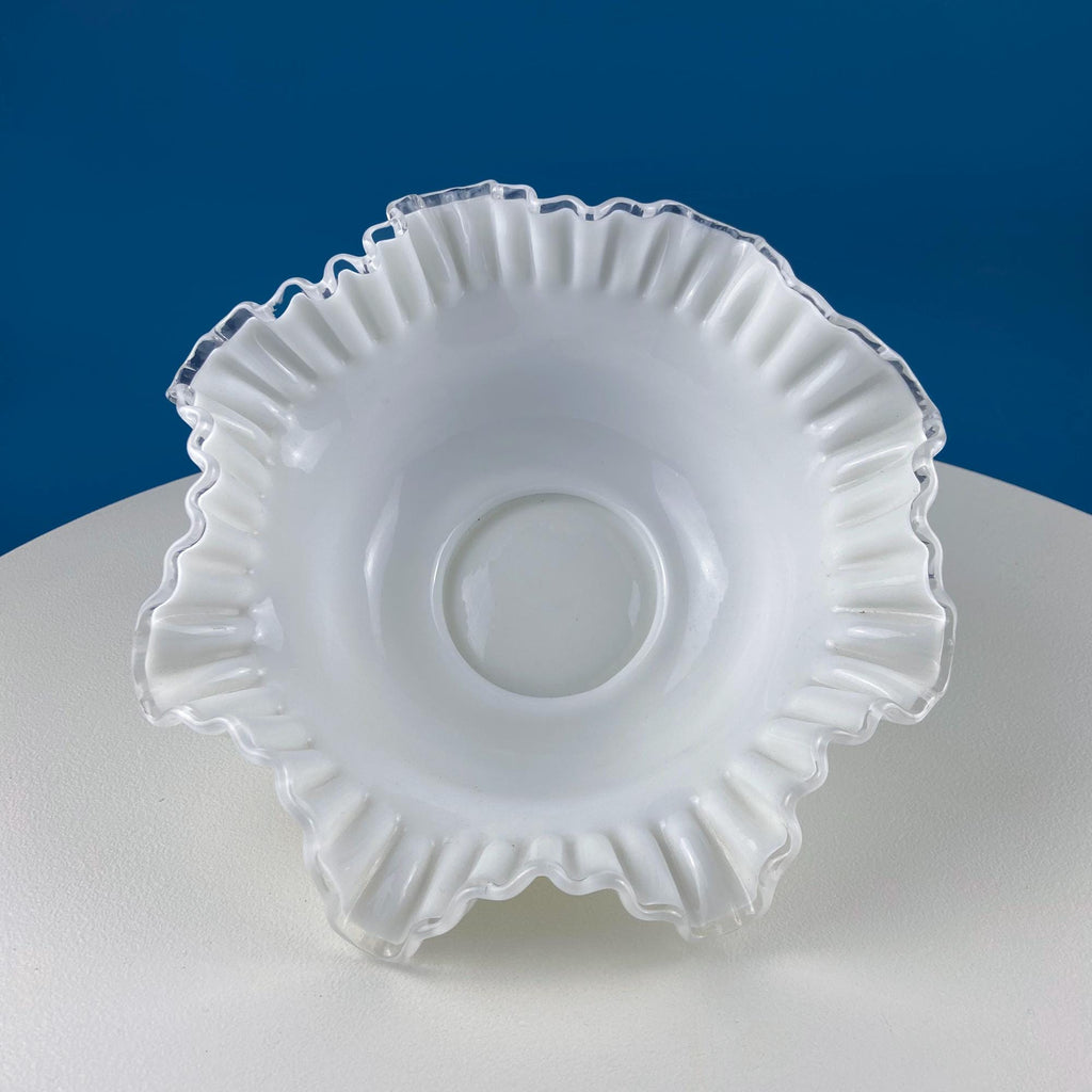 Silvercrest White Glass Fruit Bowl with Ruffled Clear Brim