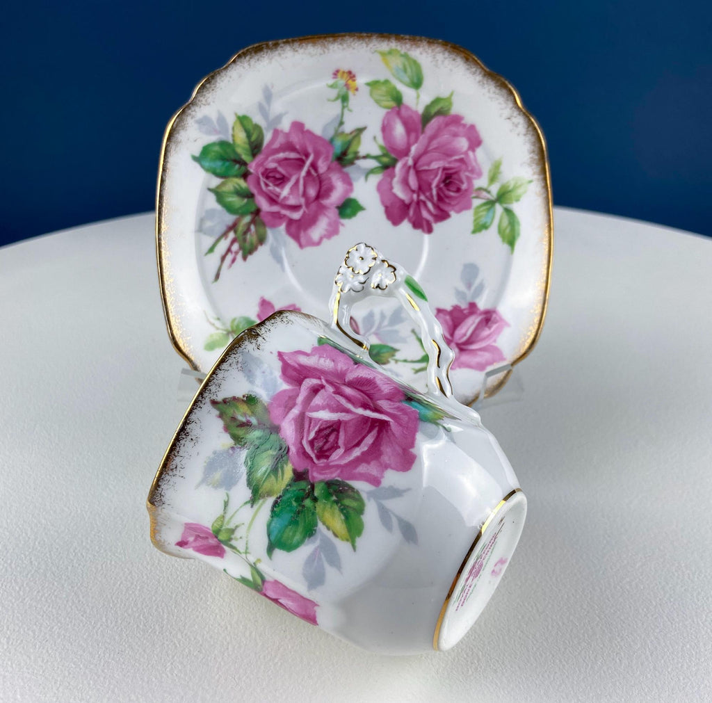 Royal Stafford Berkeley Rose Square Tea Cup & Saucer – Made in England