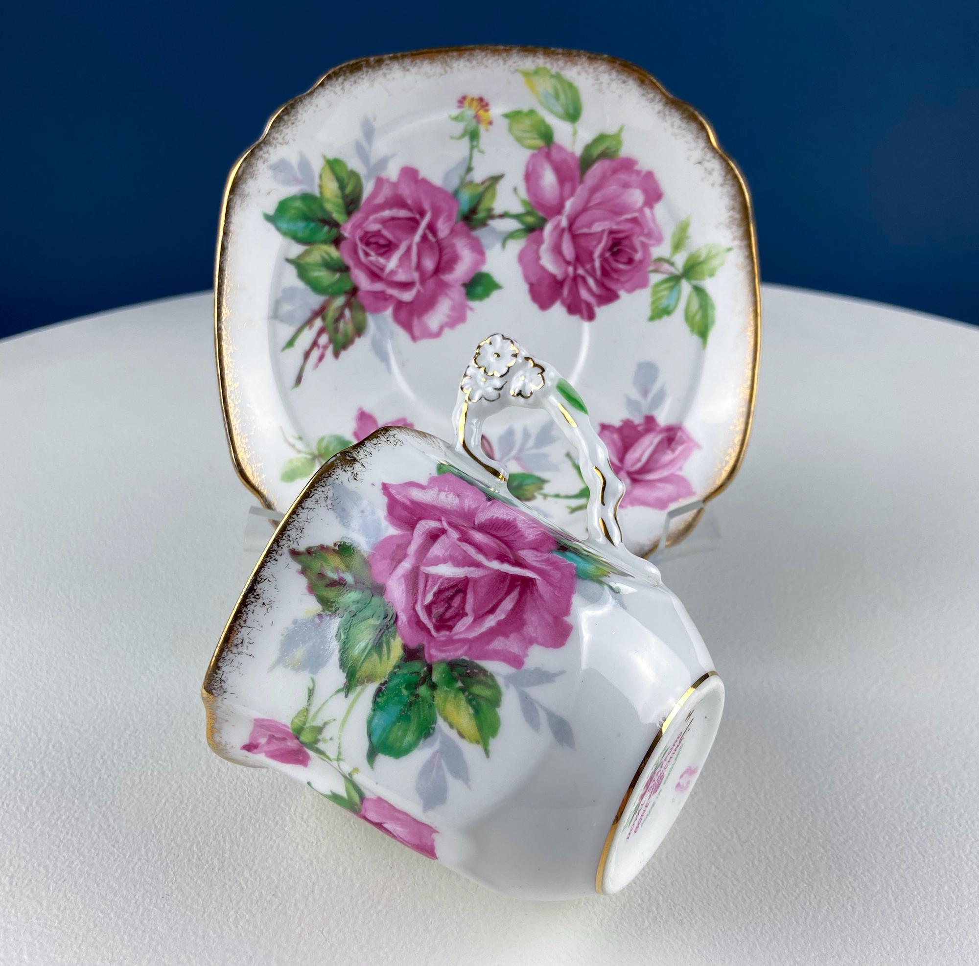 Royal Stafford Berkeley Rose Square Tea Cup & Saucer – Made in England