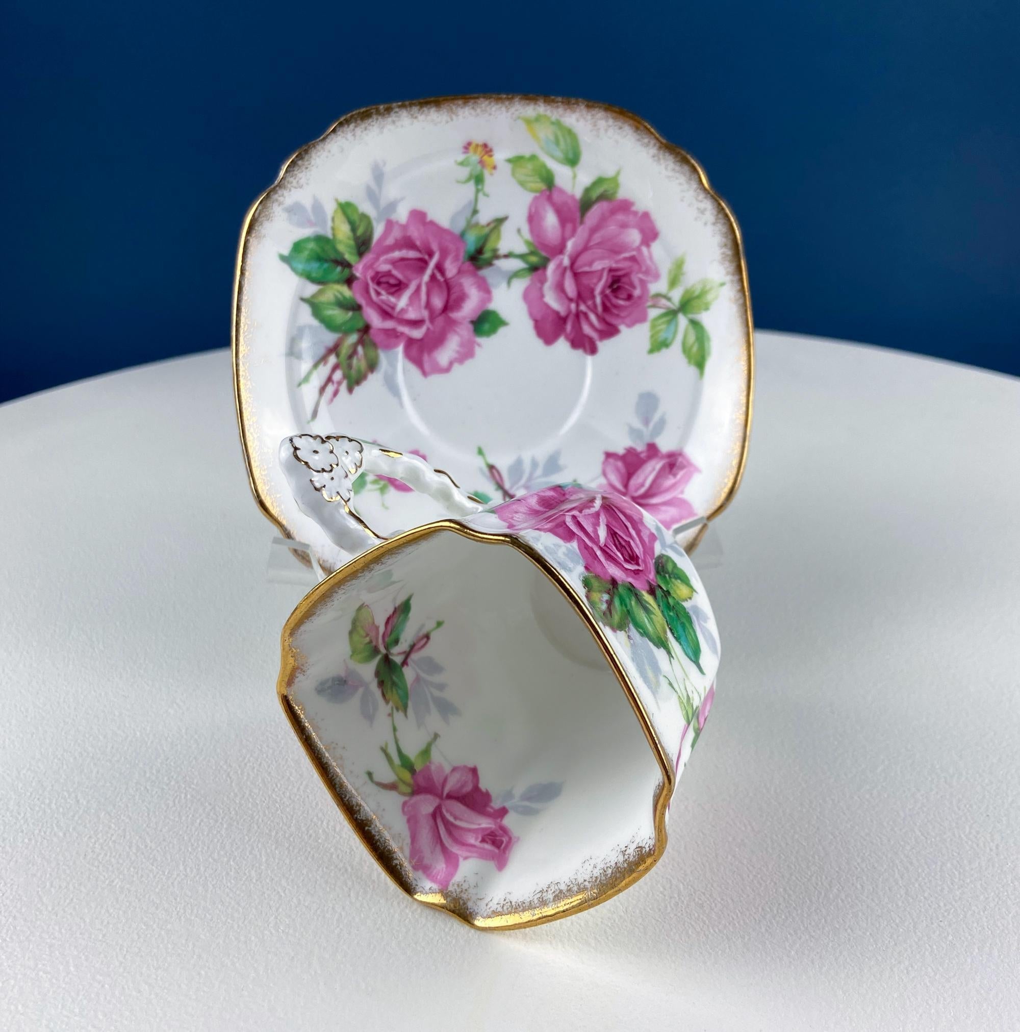 Royal Stafford Berkeley Rose Square Tea Cup & Saucer – Made in England