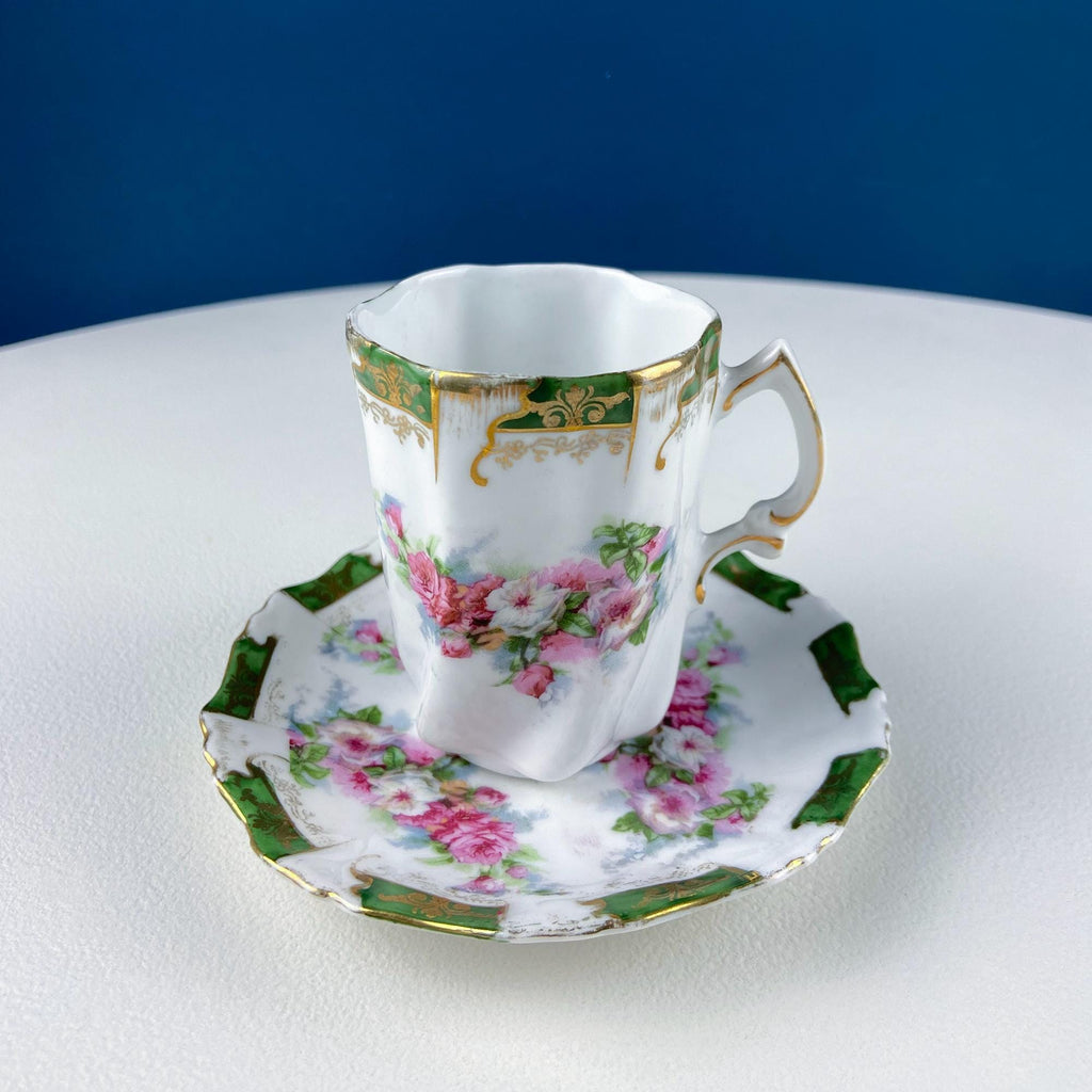 Antique Hot Chocolate Serving Set – Wild Roses, Oval Tray & 5 Cups