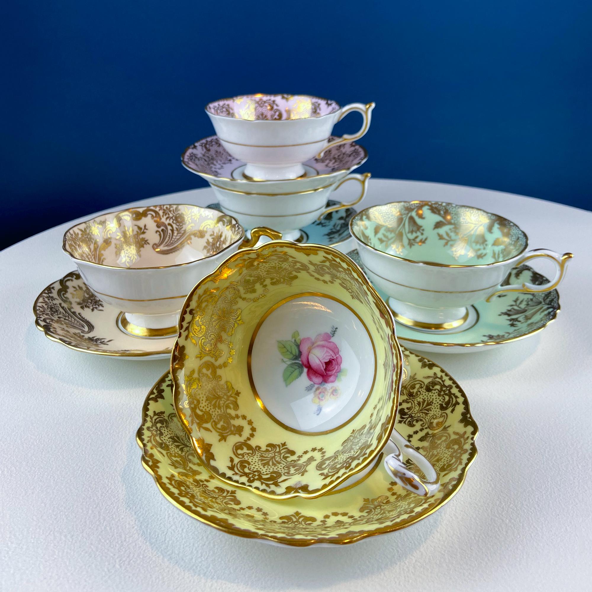Paragon Vintage Tea Cups & Saucers – Pastel Rose Motif, Set of 5