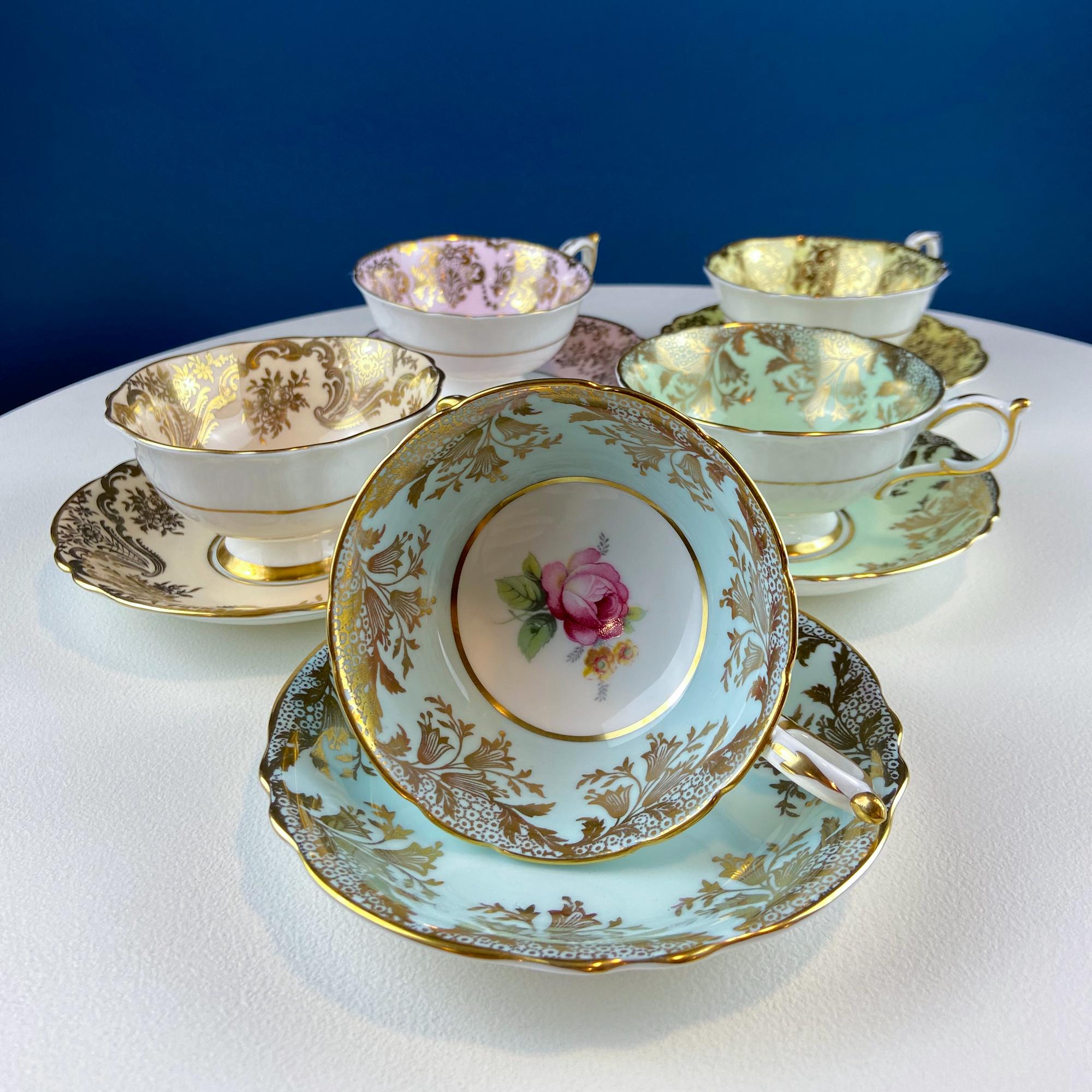 Paragon Vintage Tea Cups & Saucers – Pastel Rose Motif, Set of 5