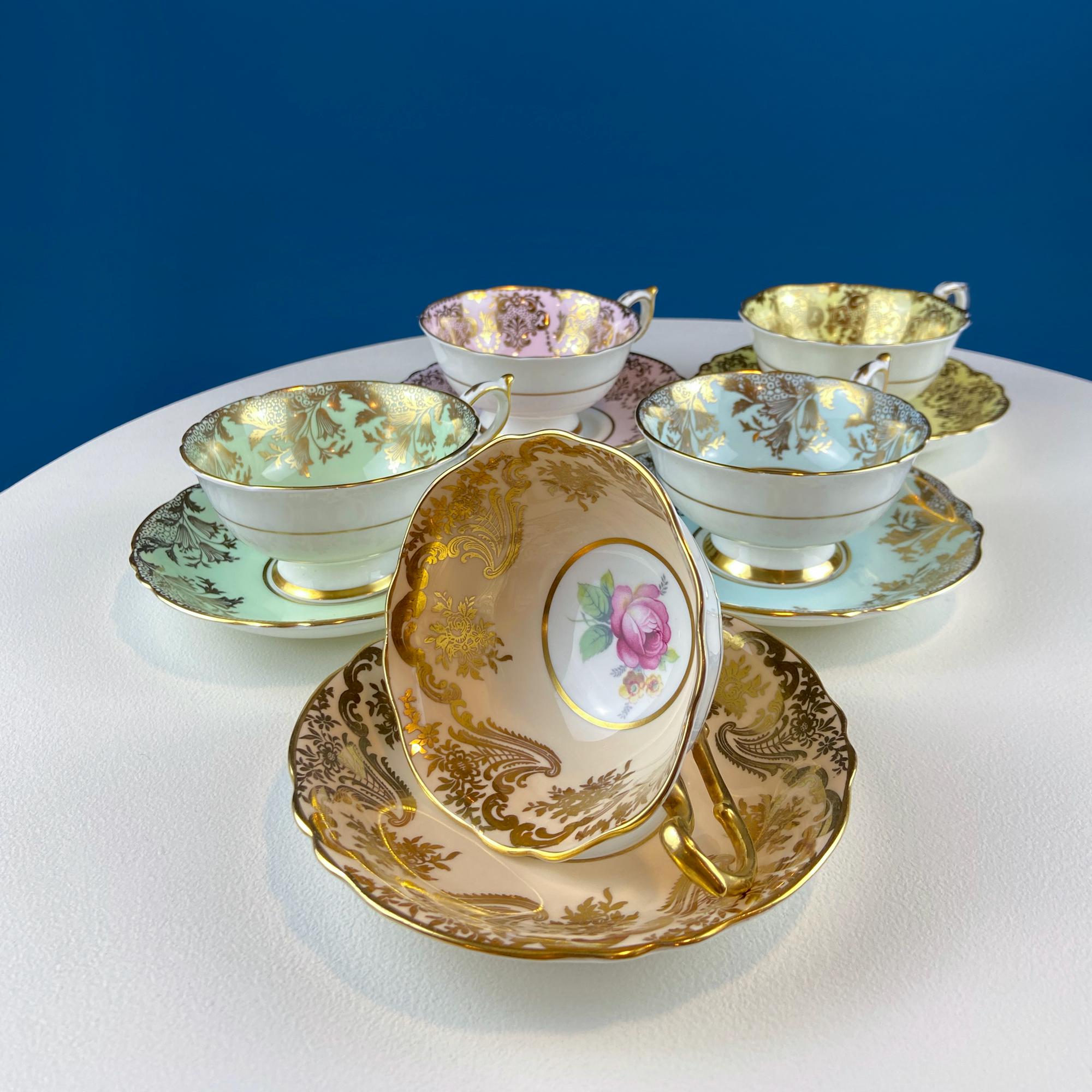 Paragon Vintage Tea Cups & Saucers – Pastel Rose Motif, Set of 5