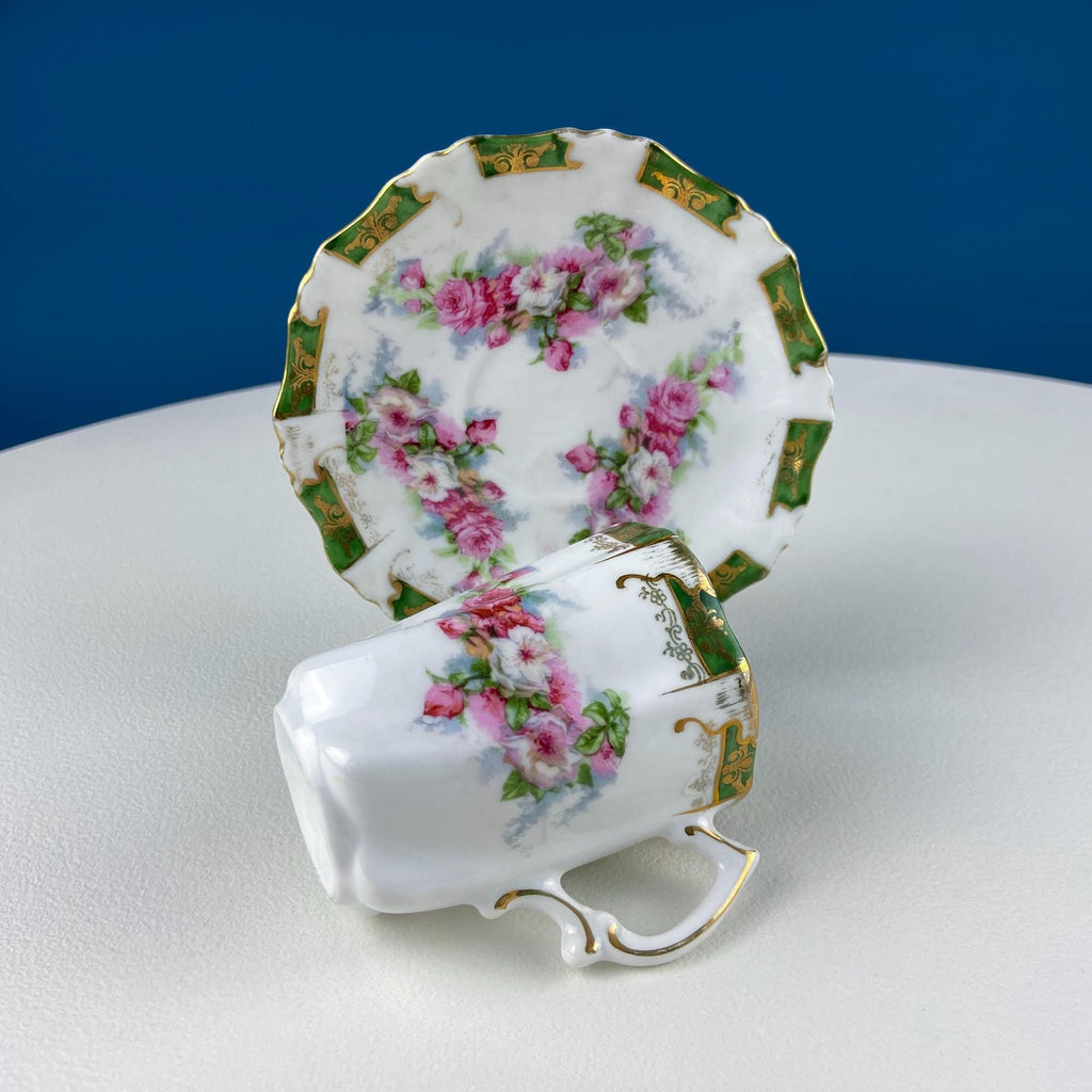 Antique Hot Chocolate Serving Set – Wild Roses, Oval Tray & 5 Cups