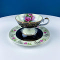 Lefton Black & Gold Tea Cup & Saucer – Hand-Painted Rose Motif