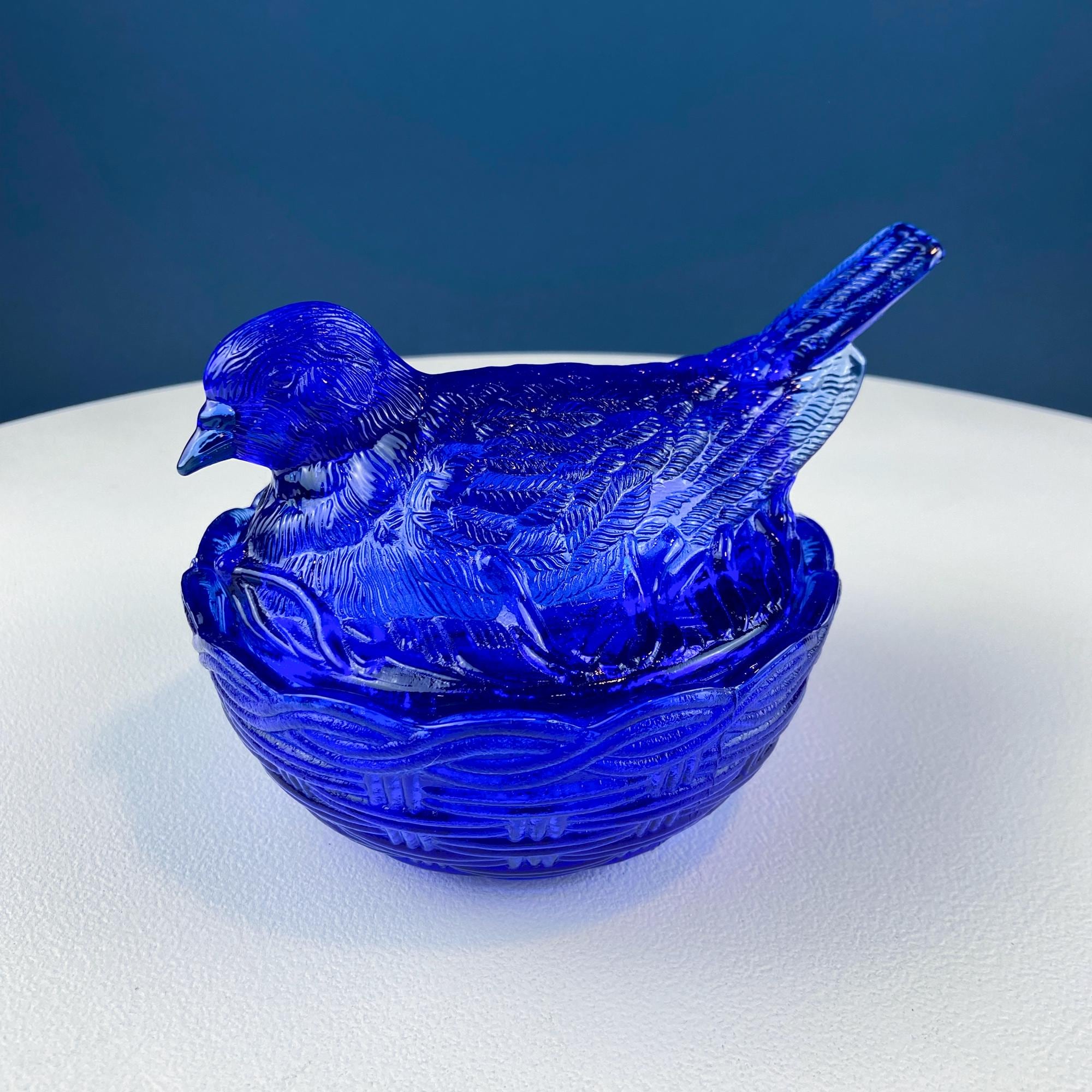 Cobalt Blue Glass Nesting Dove Lidded Serving Dish