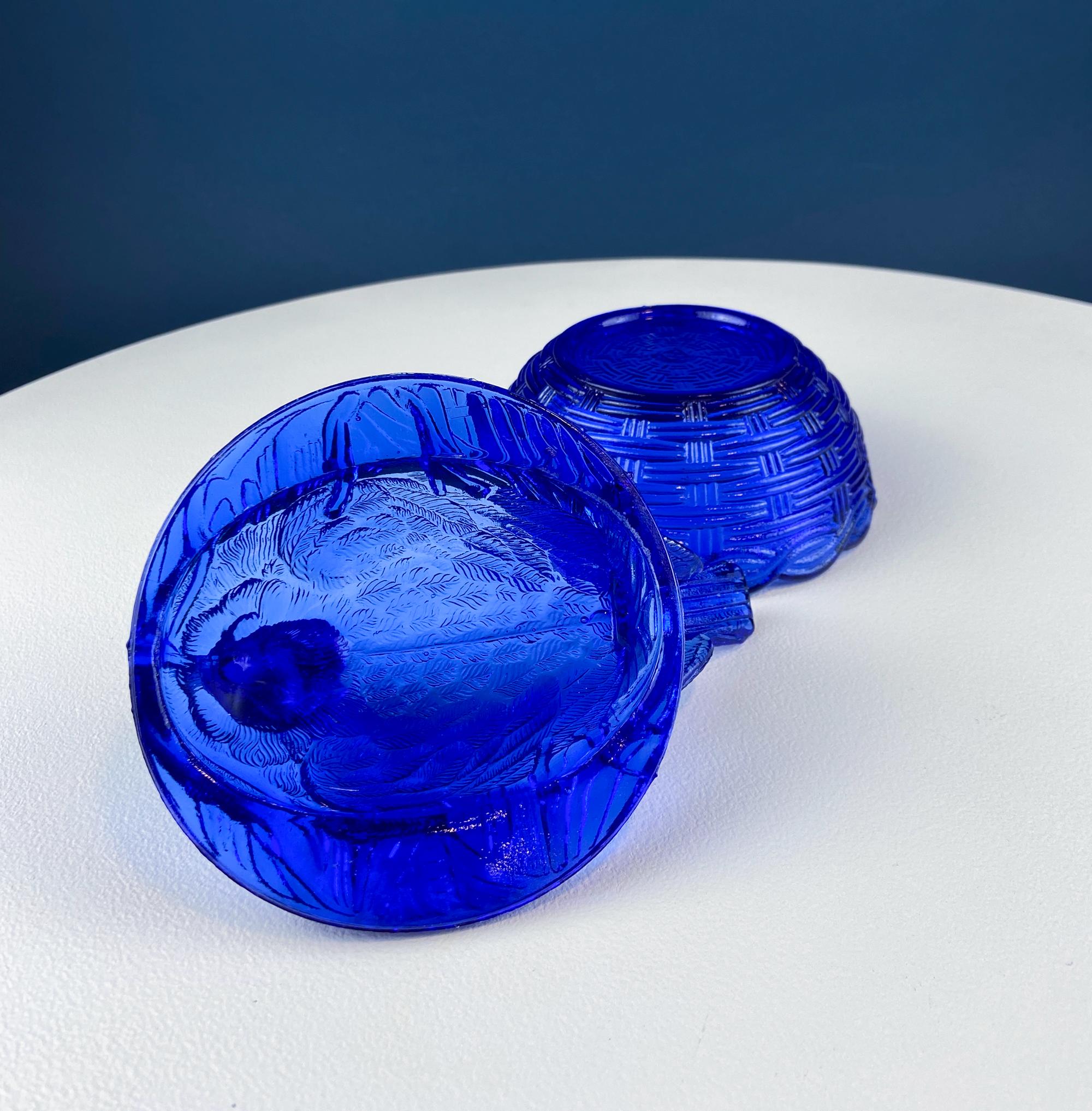 Cobalt Blue Glass Nesting Dove Lidded Serving Dish