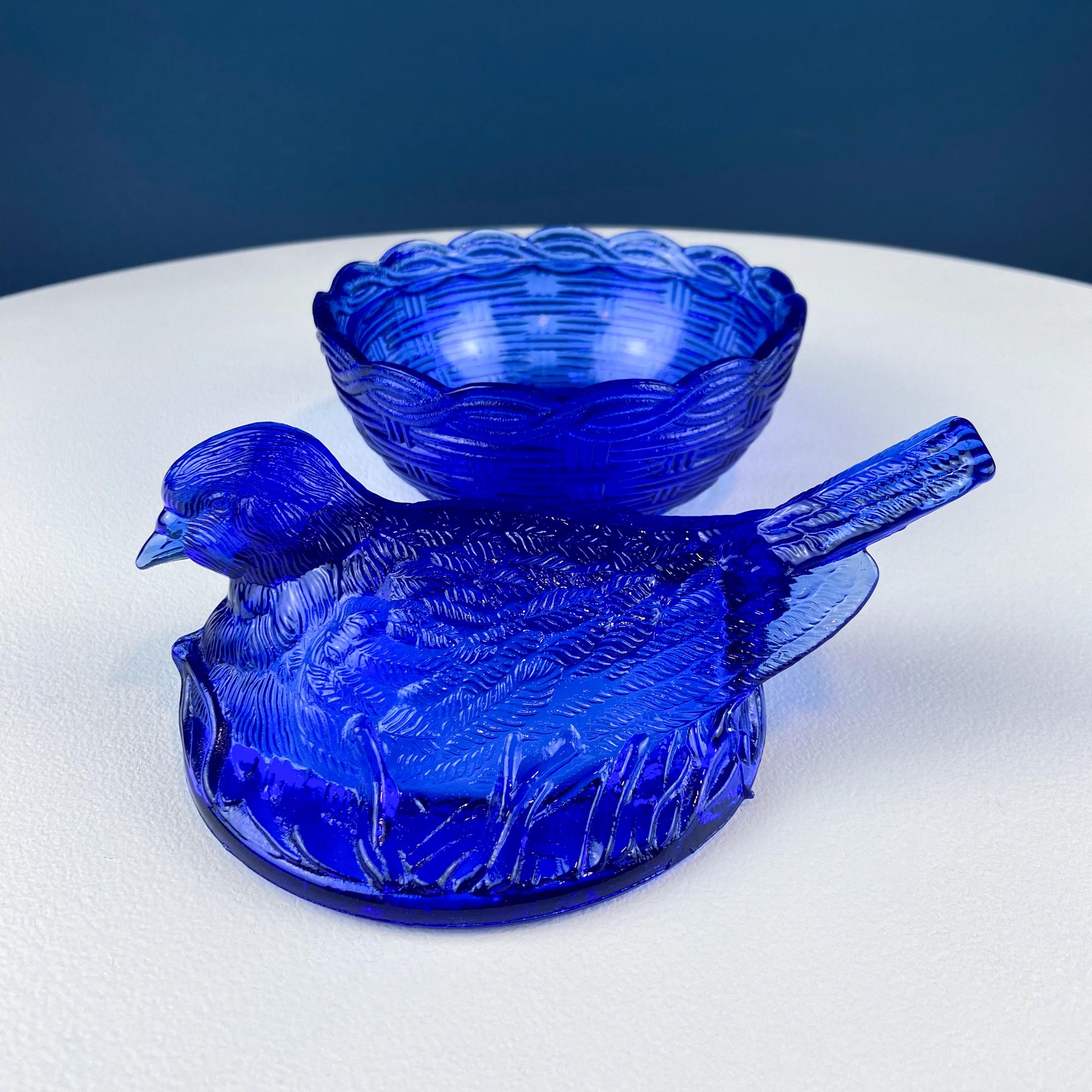 Cobalt Blue Glass Nesting Dove Lidded Serving Dish