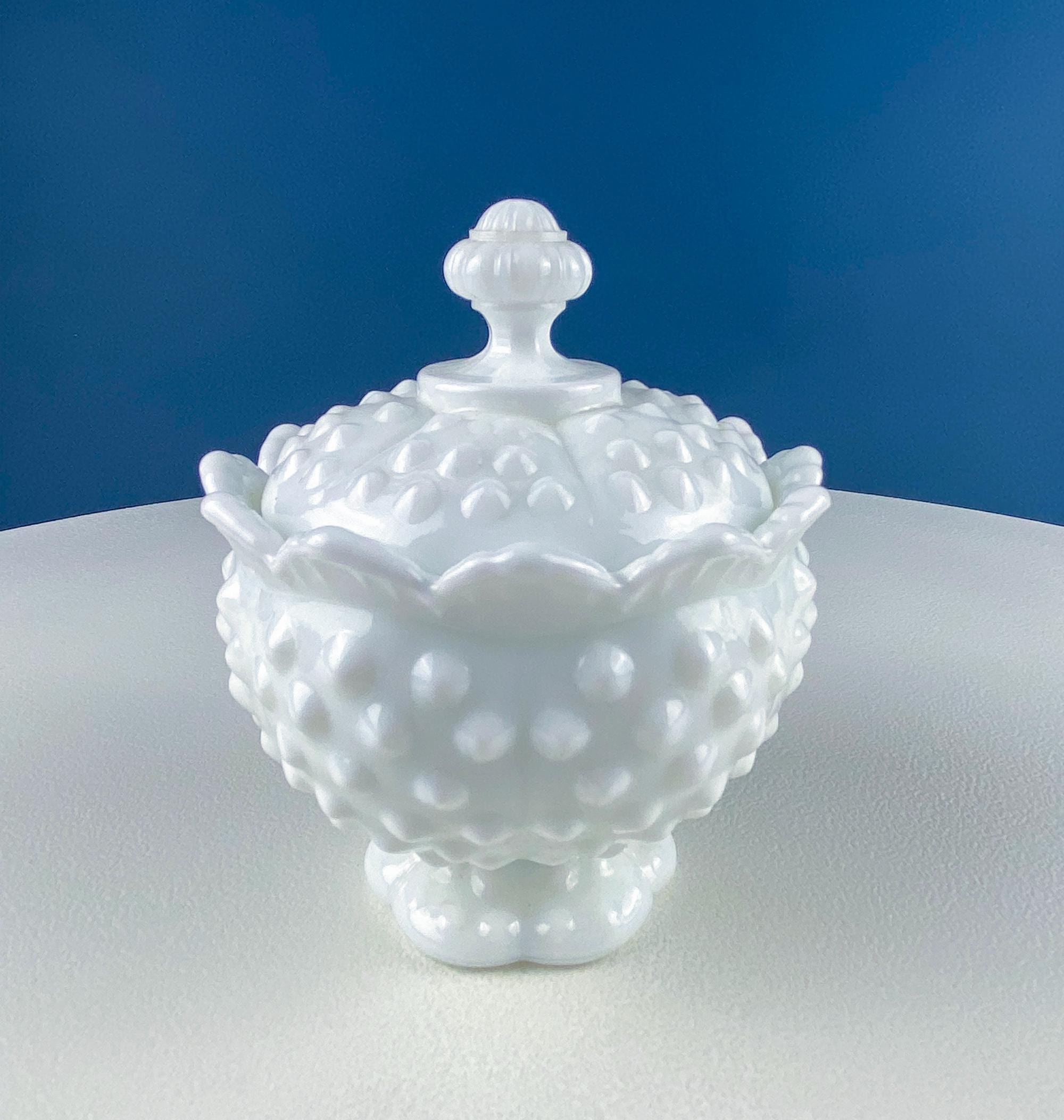 Fenton Milk Glass Sugar Bowl & Creamer on Matching Tray – Thumbprint Pattern