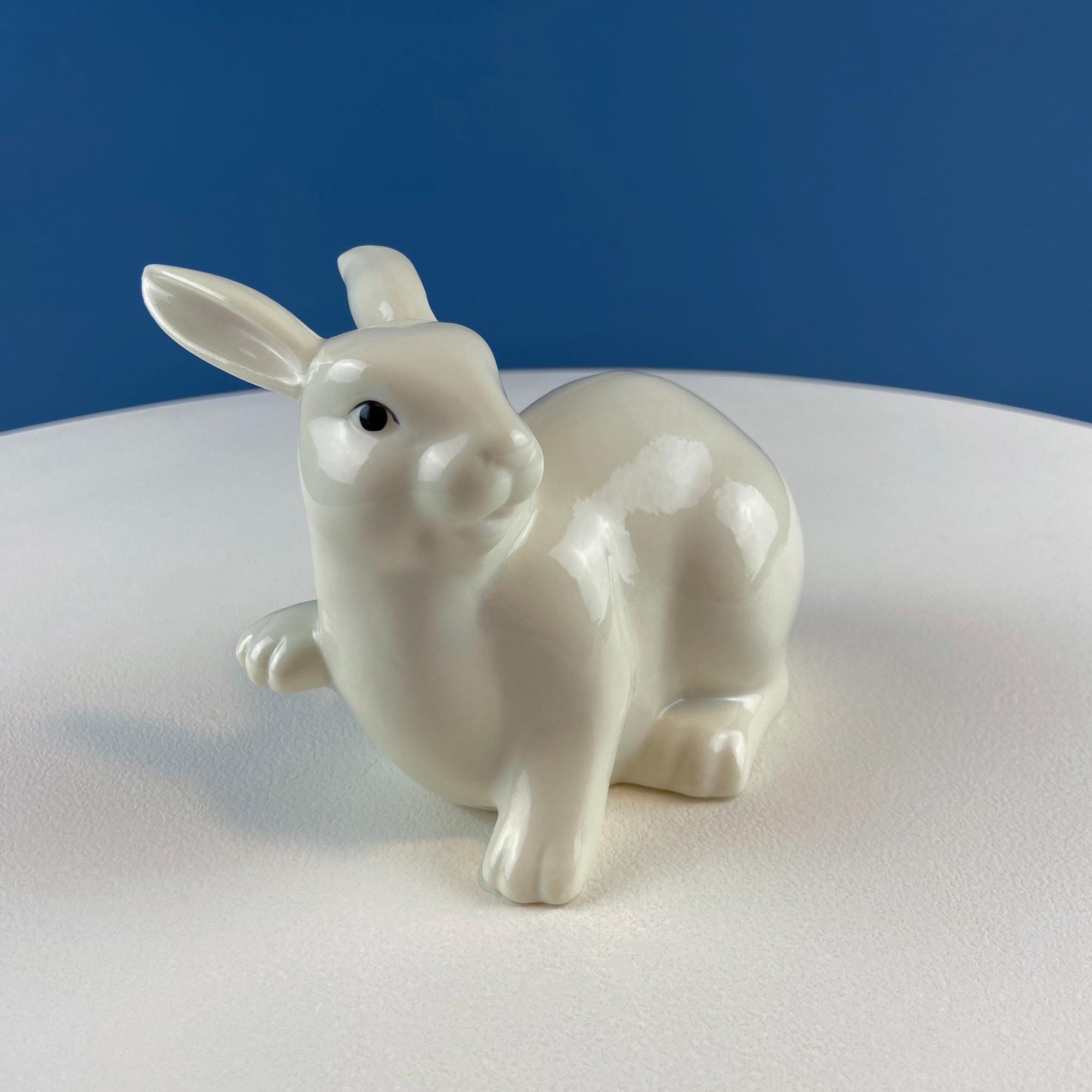 Couple of White Bunnies. Porcelain Rabbit Figurines. Set of 2. Home Dining Room Table Decor. Kids Room. Easter/Spring Celebration.