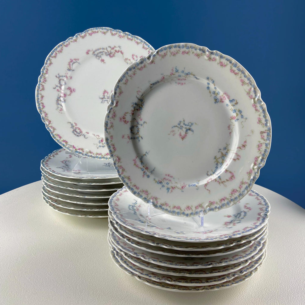 Antique Limoges Forget-Me-Not & Tea Rose Breakfast Set – Service for 8