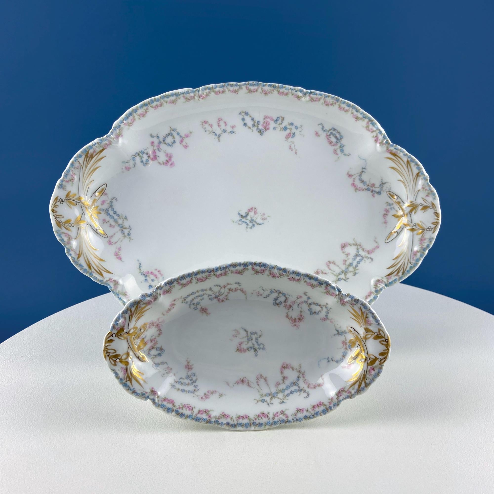 Antique Limoges Forget-Me-Not & Tea Rose Breakfast Set – Service for 8