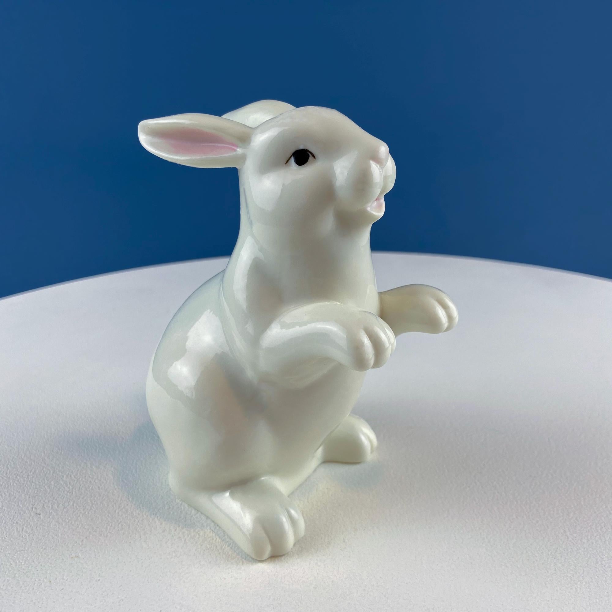 Couple of White Bunnies. Porcelain Rabbit Figurines. Set of 2. Home Dining Room Table Decor. Kids Room. Easter/Spring Celebration.