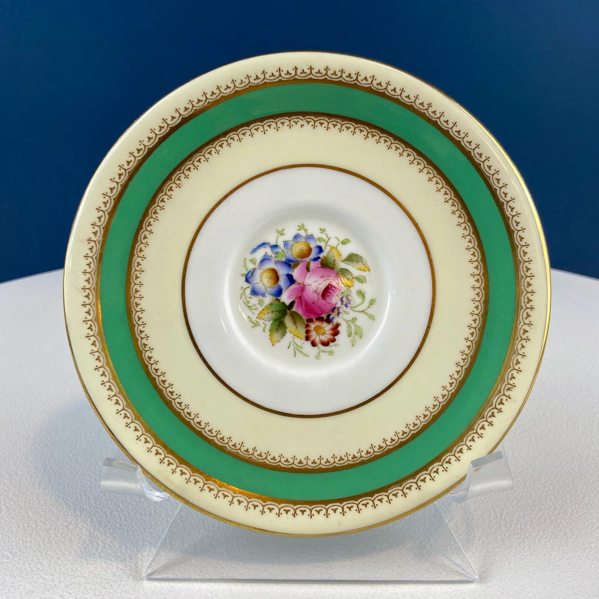 Vintage Green and Yellow Royal Worcester Teacup or Coffee Cup & Saucer. Hand Painted Floral Motif. Gift for Tea Lovers. Dining Table.