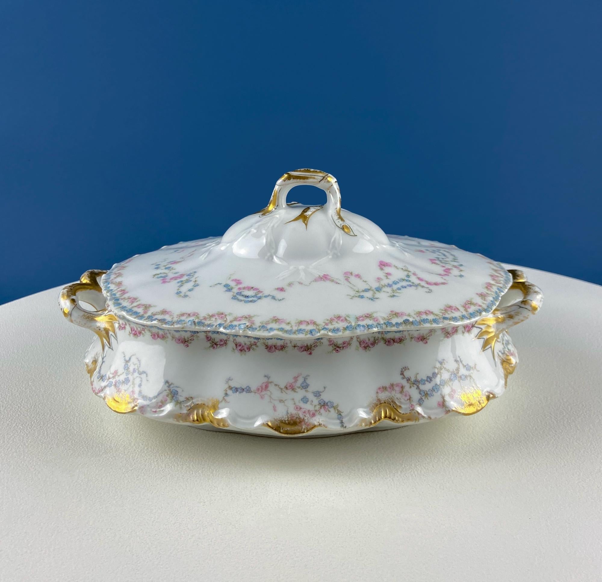 Antique Limoges Forget-Me-Not & Tea Rose Breakfast Set – Service for 8