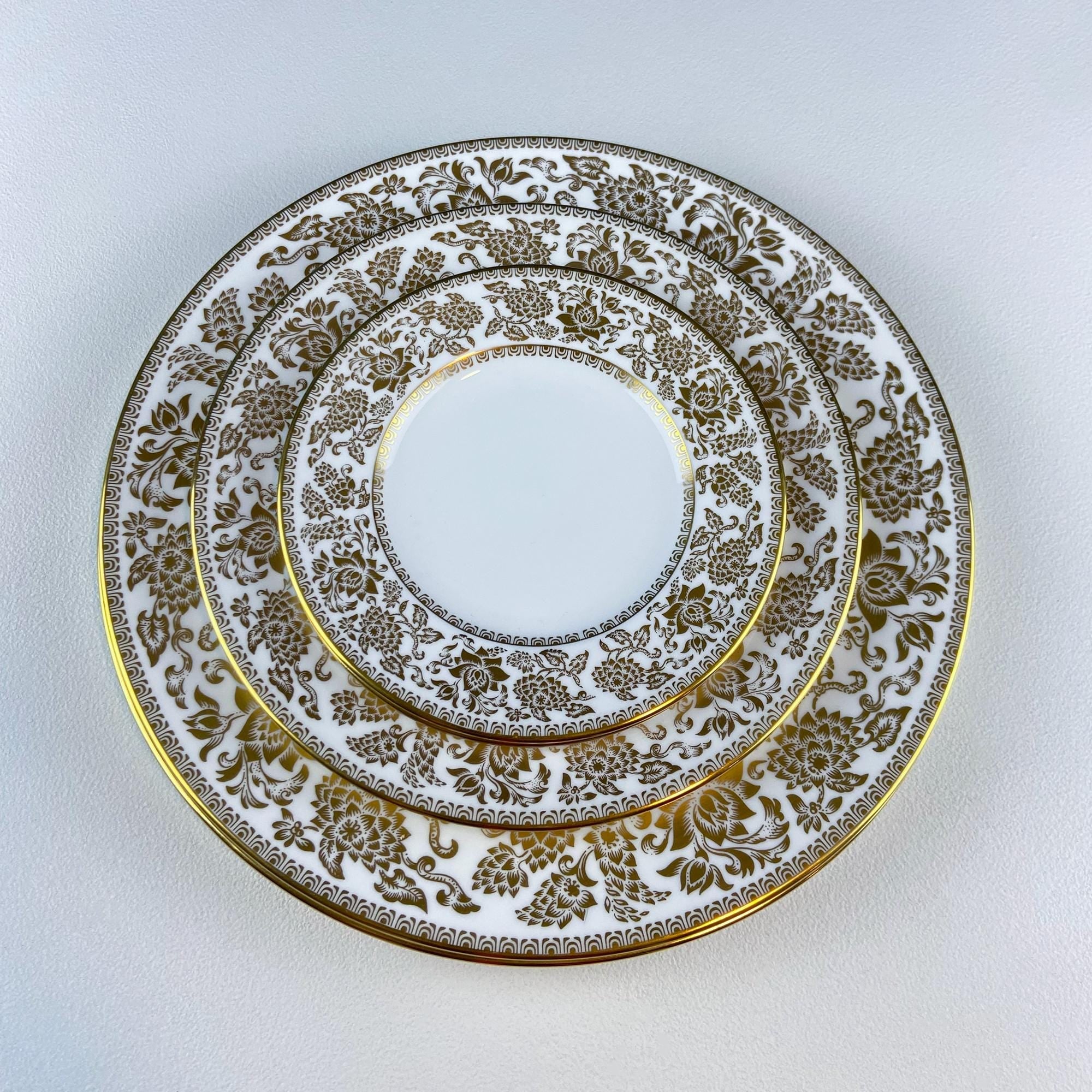 Vintage Wedgewood Gold Damask Plates. Set of 6. 2 Dinner 2 Salad and 2 Dessert.  Dining Room Table Decor. Gift for Him Her.