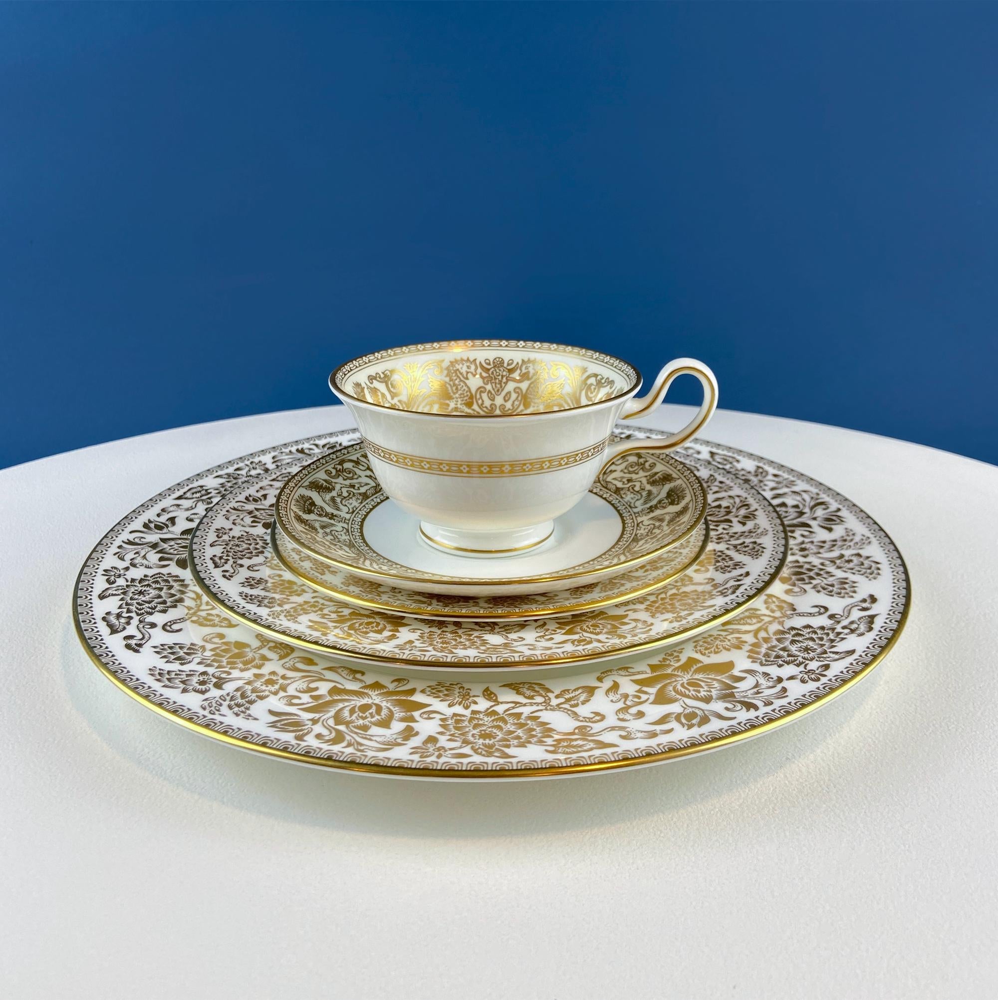Vintage Wedgewood Gold Damask Plates. Set of 6. 2 Dinner 2 Salad and 2 Dessert.  Dining Room Table Decor. Gift for Him Her.