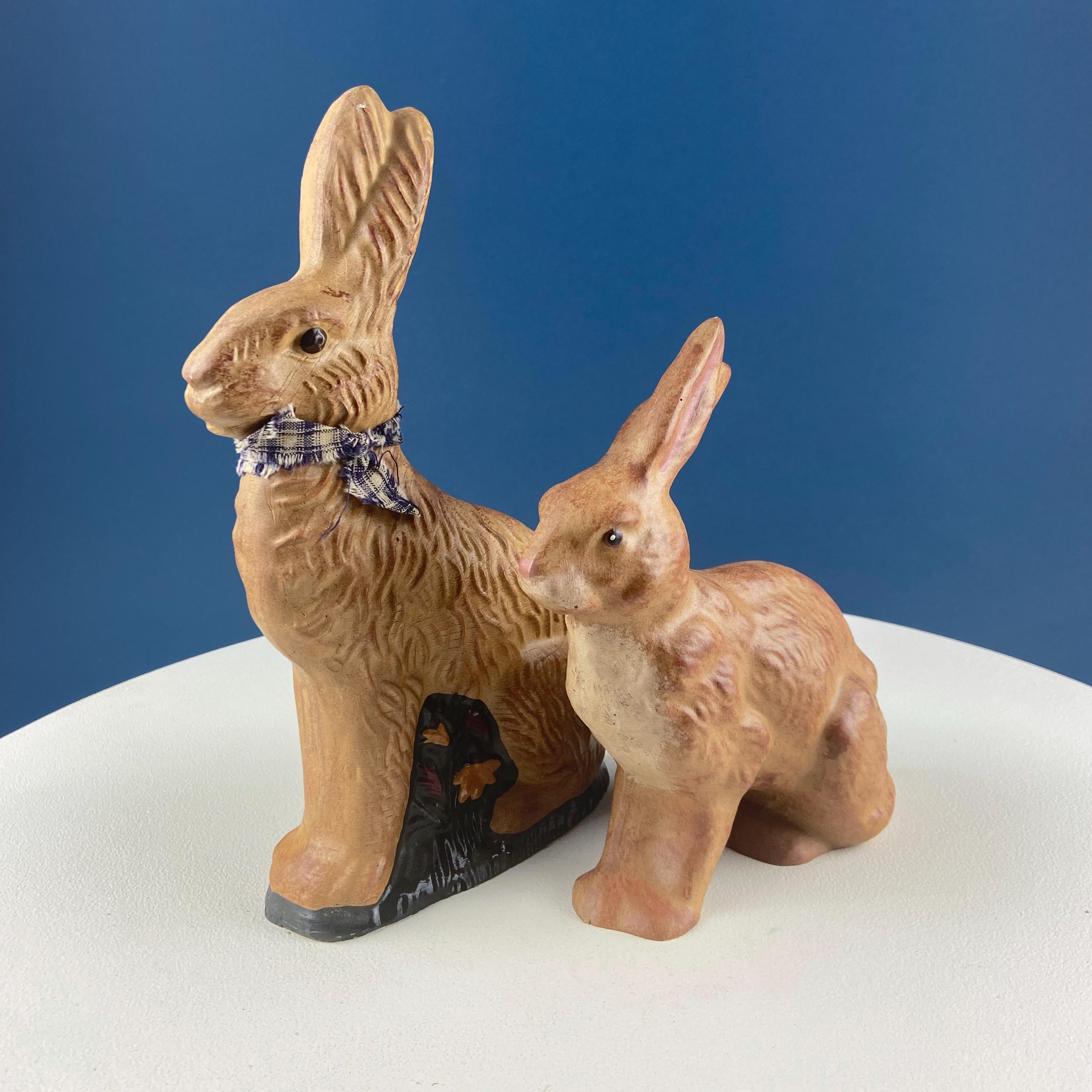 Brown Rustic Bunny Rabbit Figurine with Plead Bow. Hand-Painted Easter Display. Spring Celebration. Modern Farmhouse. Dining Room Decor.