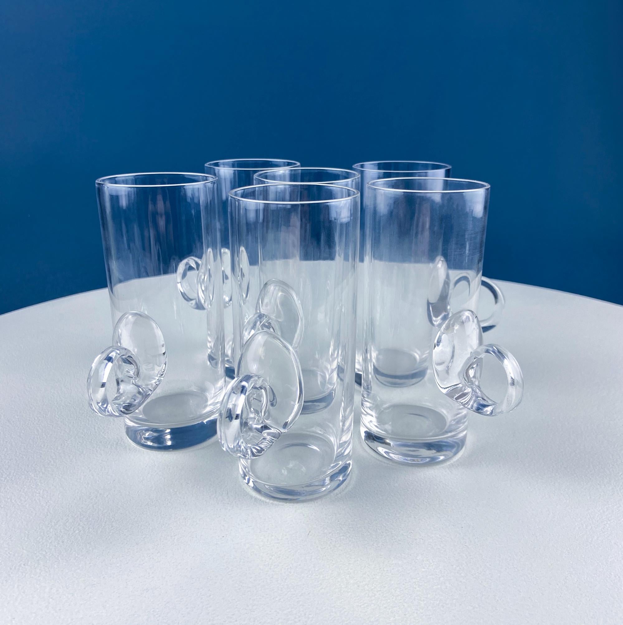Coffee Tea Hand Blown Cups for Juice Punch Espresso Matcha or Irish Coffee. Set of 6. Loop Handles. Modern Glassware. Dining Room Decor.