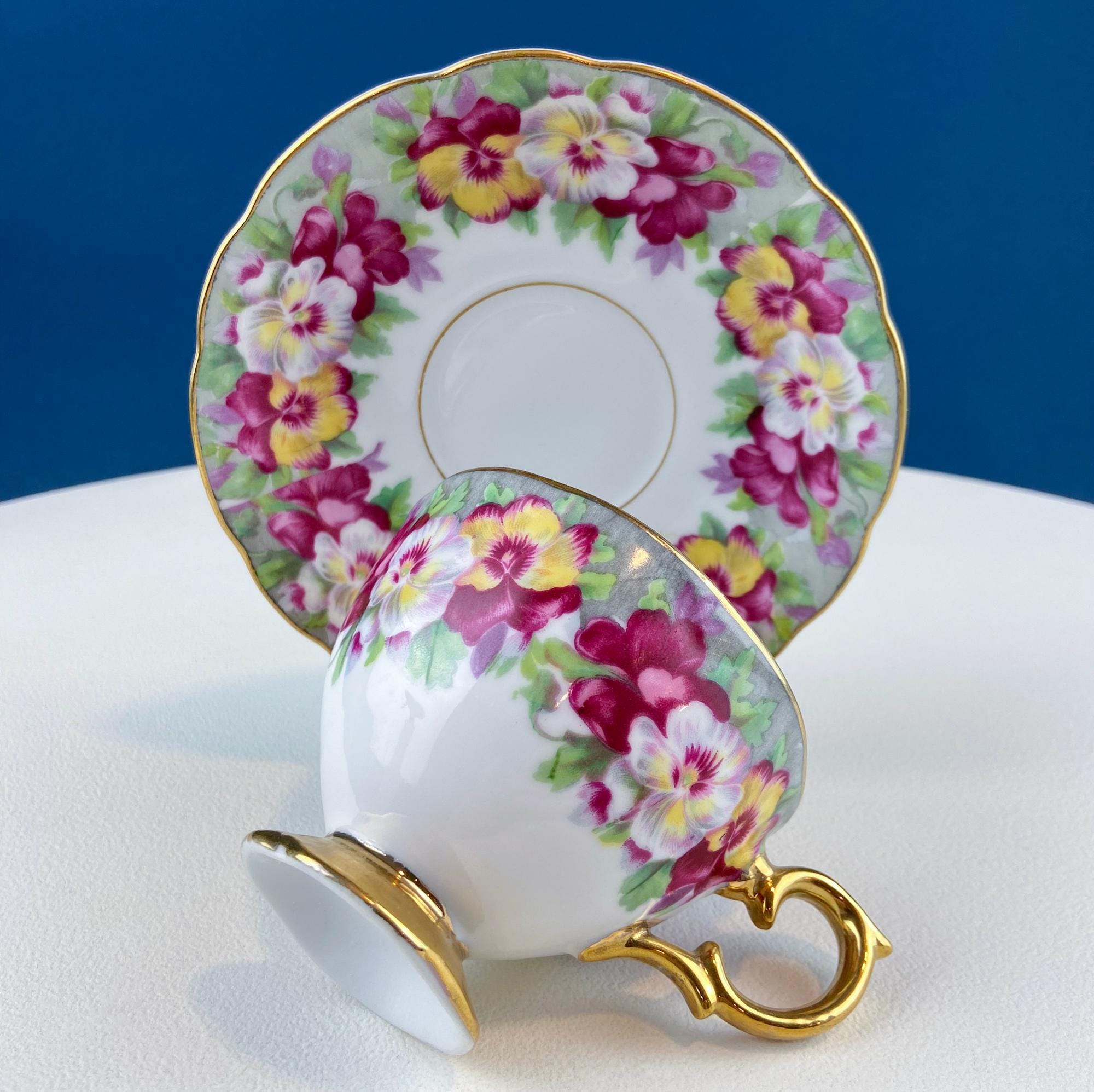 Vintage Royal Sealy Pansy Cup and Saucer, French Country Decor