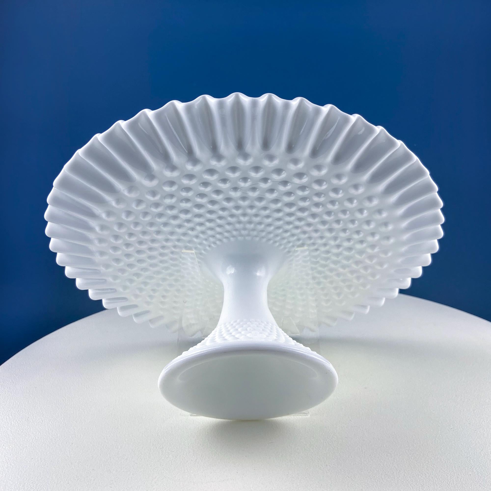 Vintage Thumb Print Milk Glass Cake Stand. White 12" Cake Serving Platter with Ruffled Edge. Wedding Birthday Holiday Celebration.