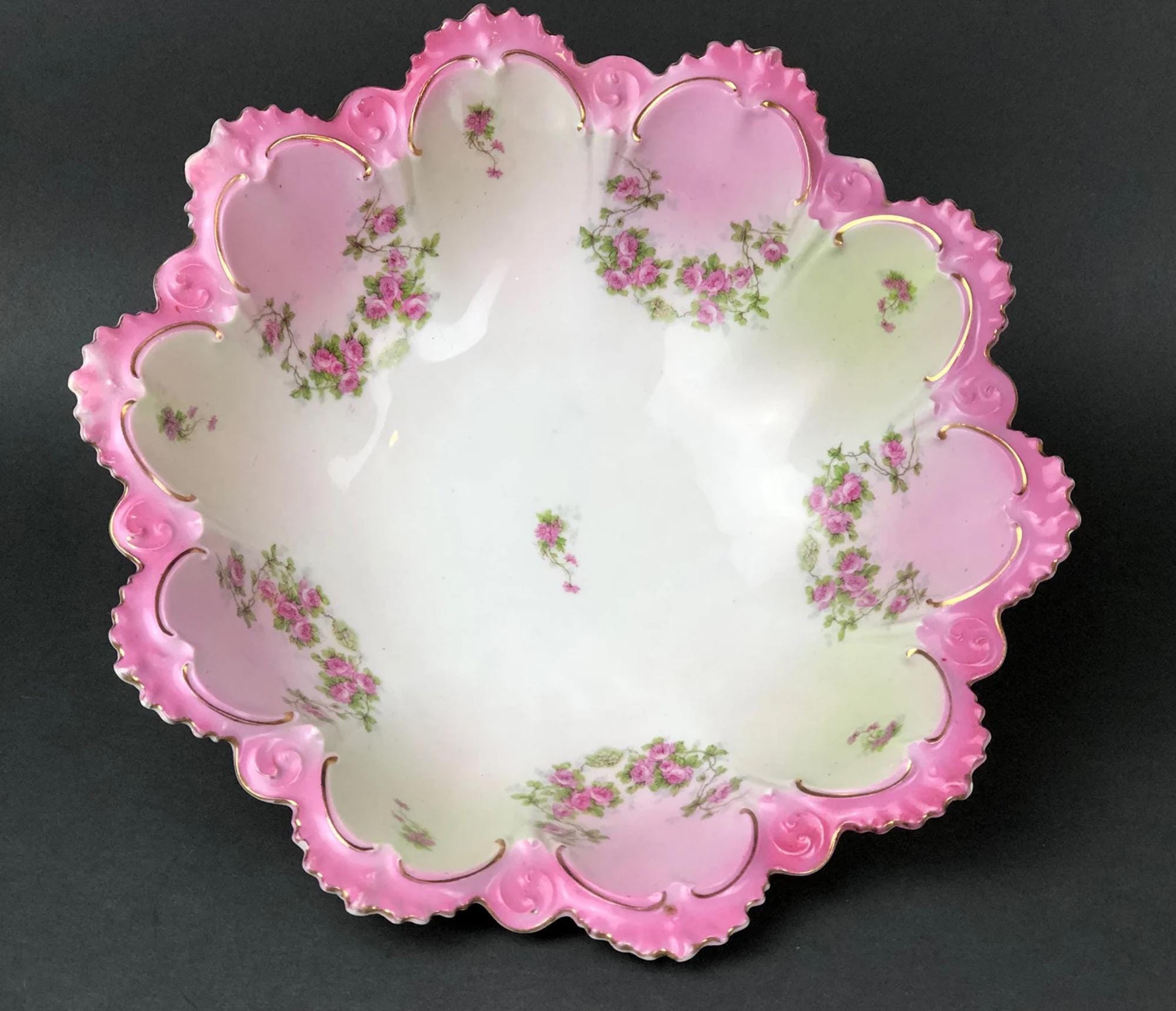 Antique MZ Austria Hand-Painted Rose Serving Bowl Set – 6 Pieces