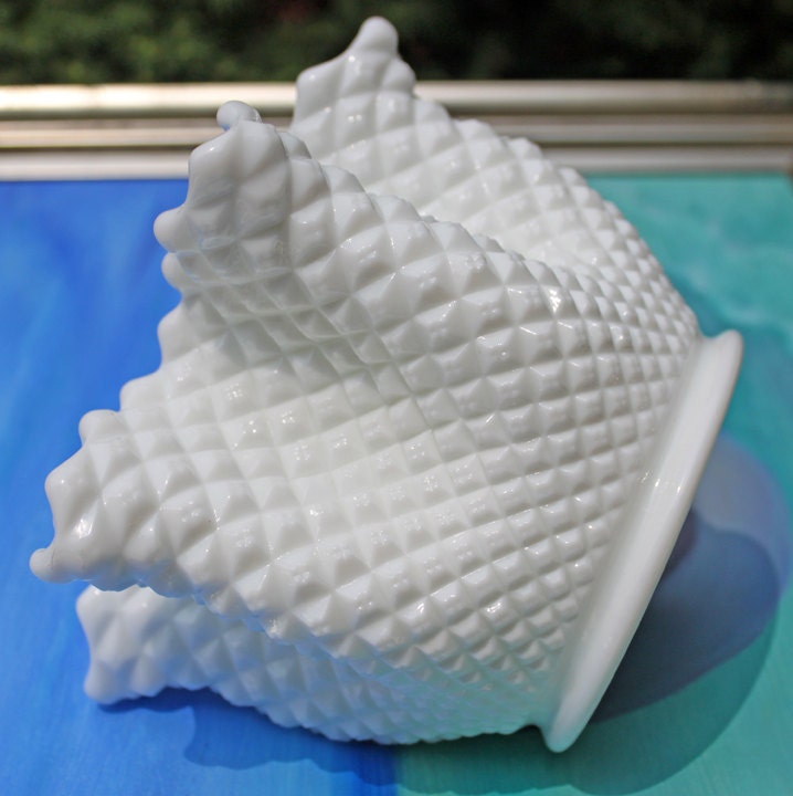 Vintage Milk Glass Splash Vase. Hobnail Vase  with Pinched Edge for Growing Ivy.  Wedding or Home Decor.