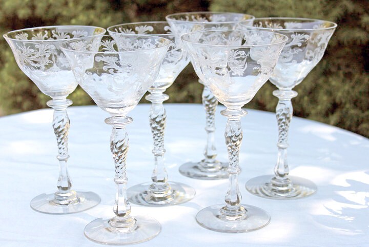 Tiffin Franciscan Byzantine Etched Crystal Sweet Wine Glasses – Set of 4