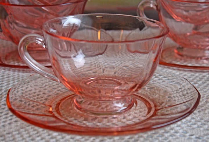Peach Pink Depression Glass Sugar & Creamer – Art Deco Fluted Design