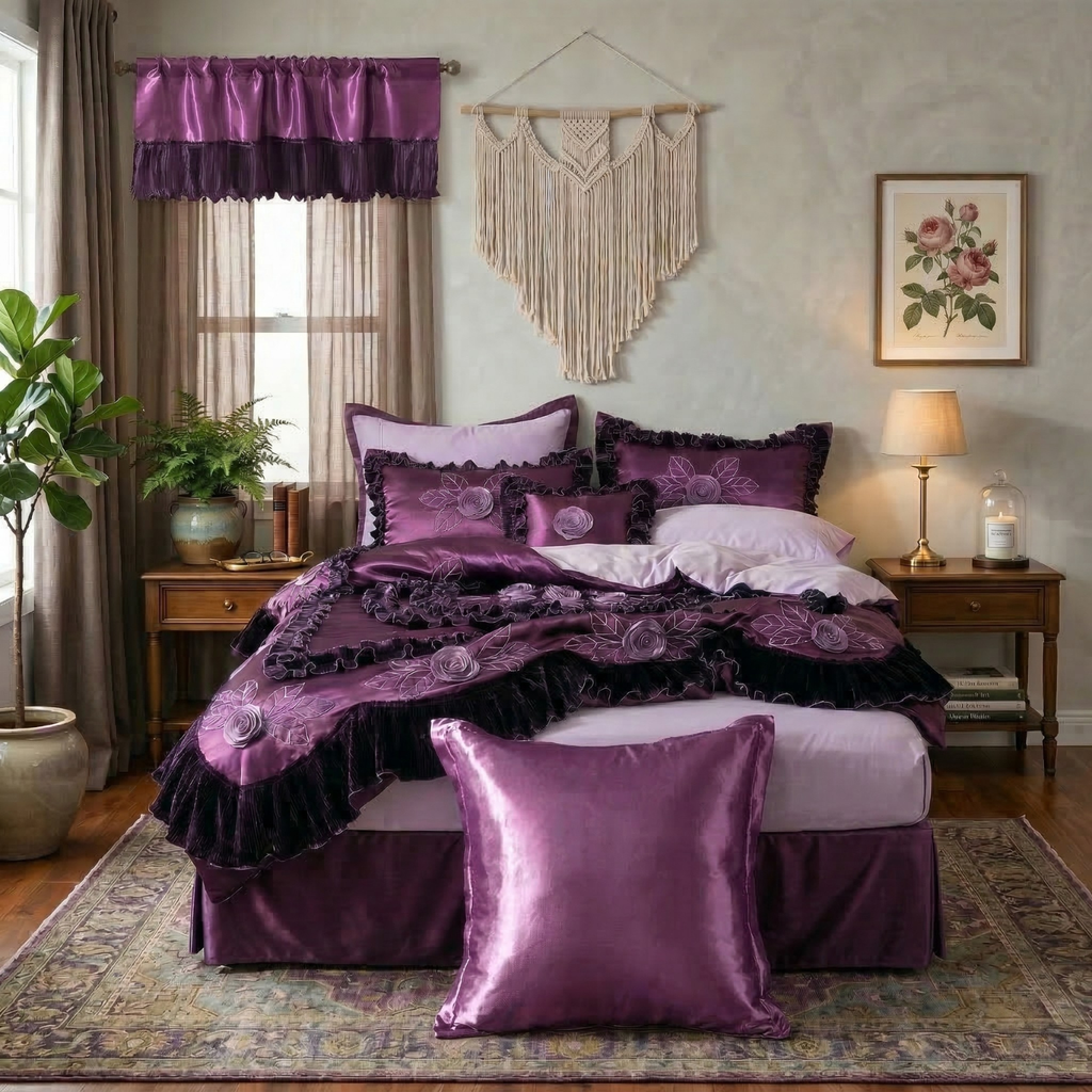 Dark Purple Midnight Bloom Euro Sham