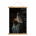 Ghost in the Library — Vintage Halloween Linen Canvas Wall Art