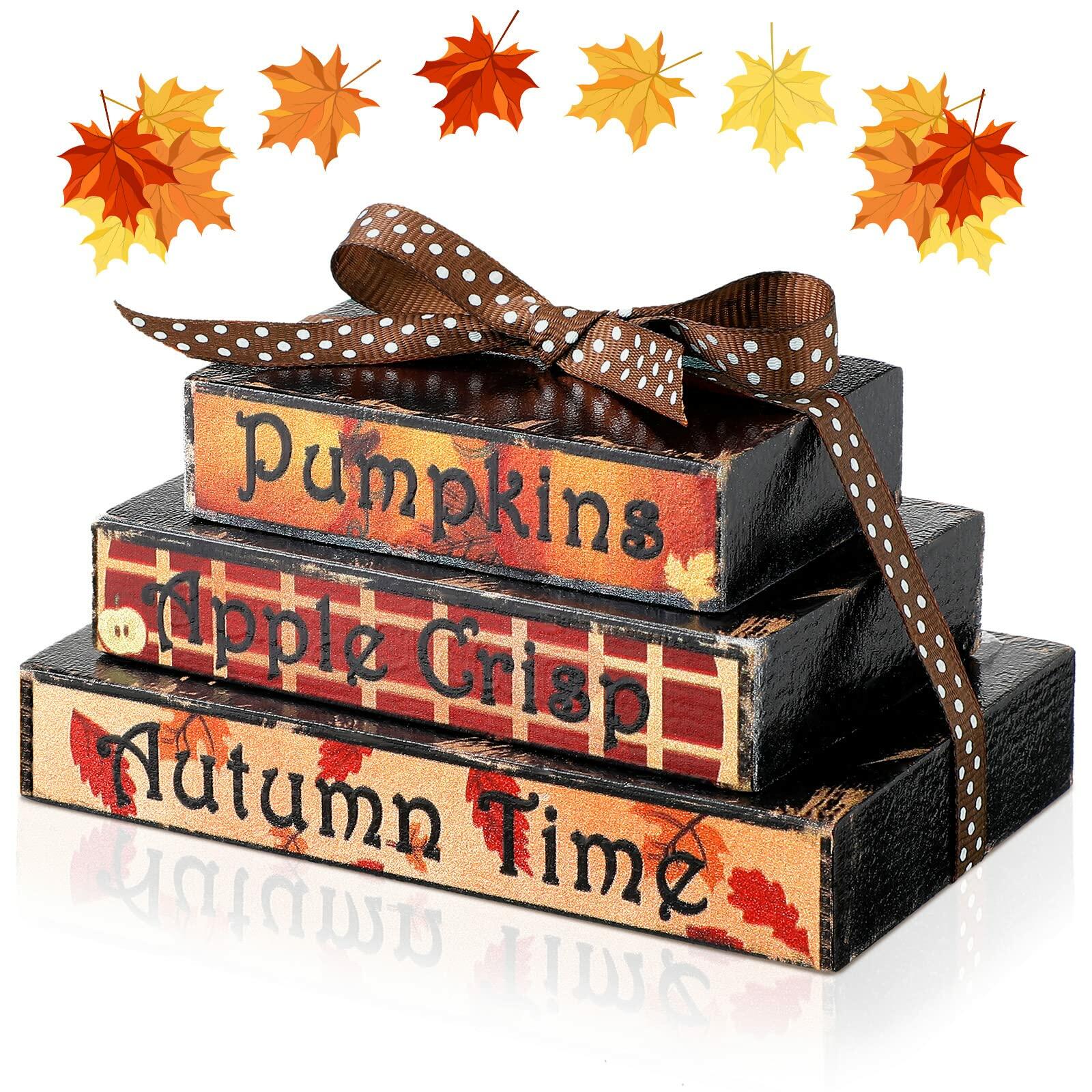 Ferraycle Fall Tiered Tray Decor Mini Books Pumpkin Wood Sign Farmhouse