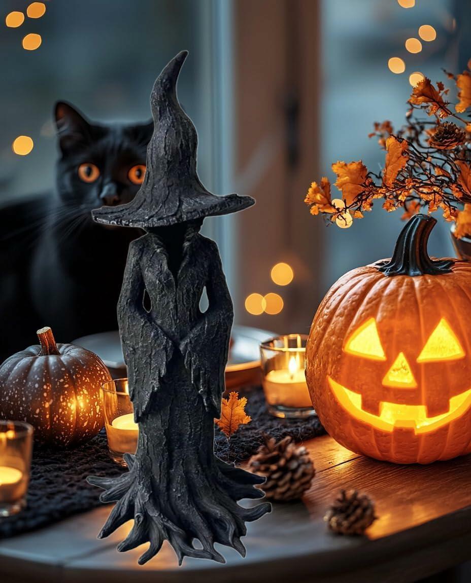 ZENNITHON Witch Statue Resin Black Halloween Collectible Spooky Display
