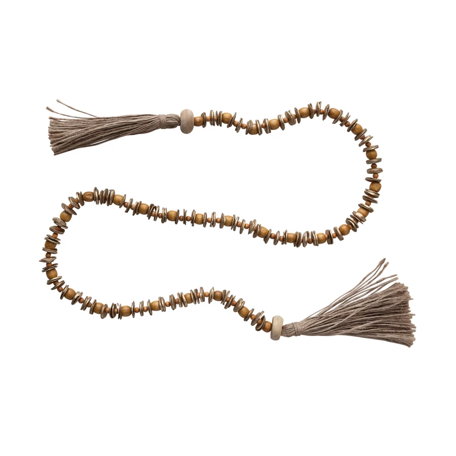 Mango Wood Bead Garland w/ Jute Tassels