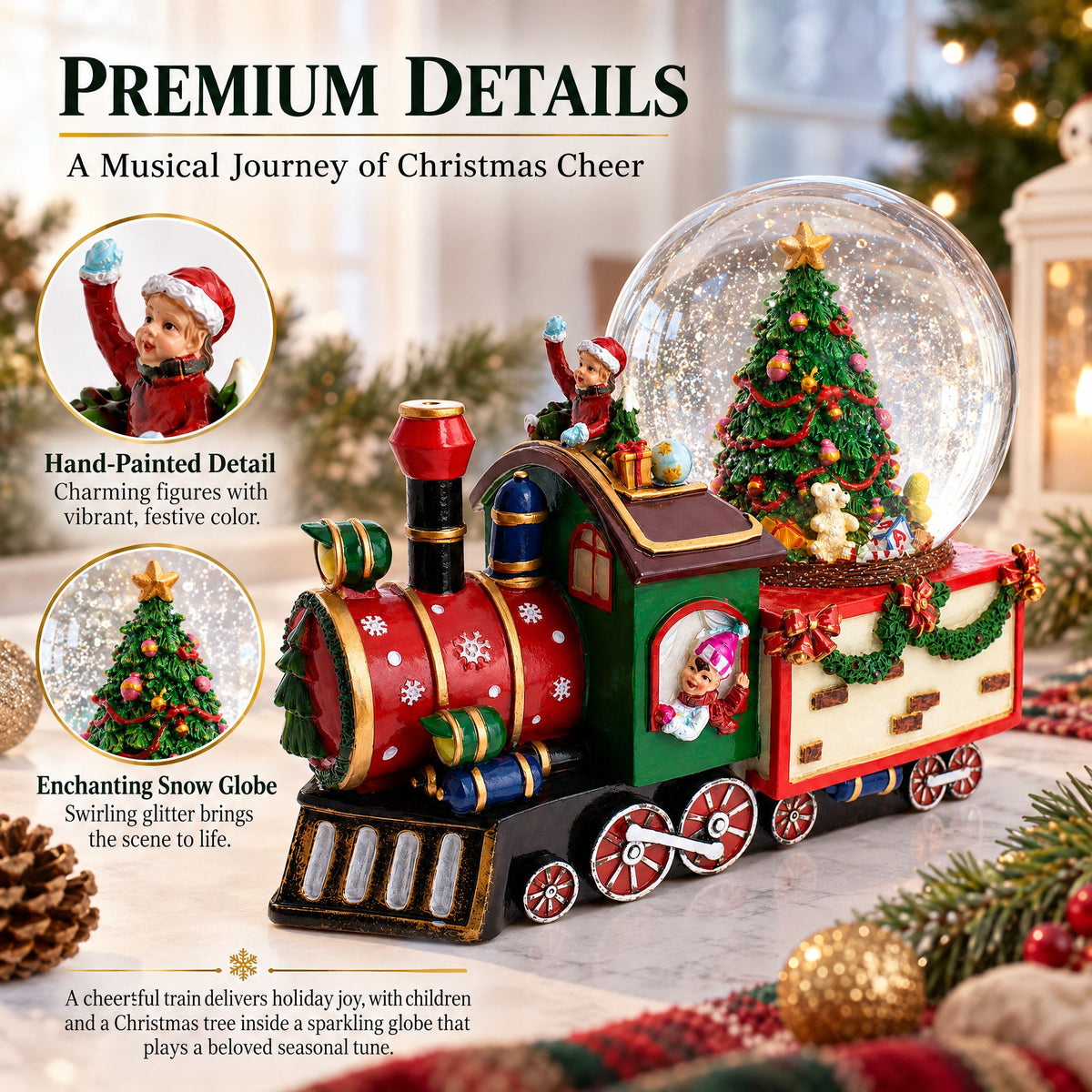 Children Riding Train Musical Christmas Water Snow Globe