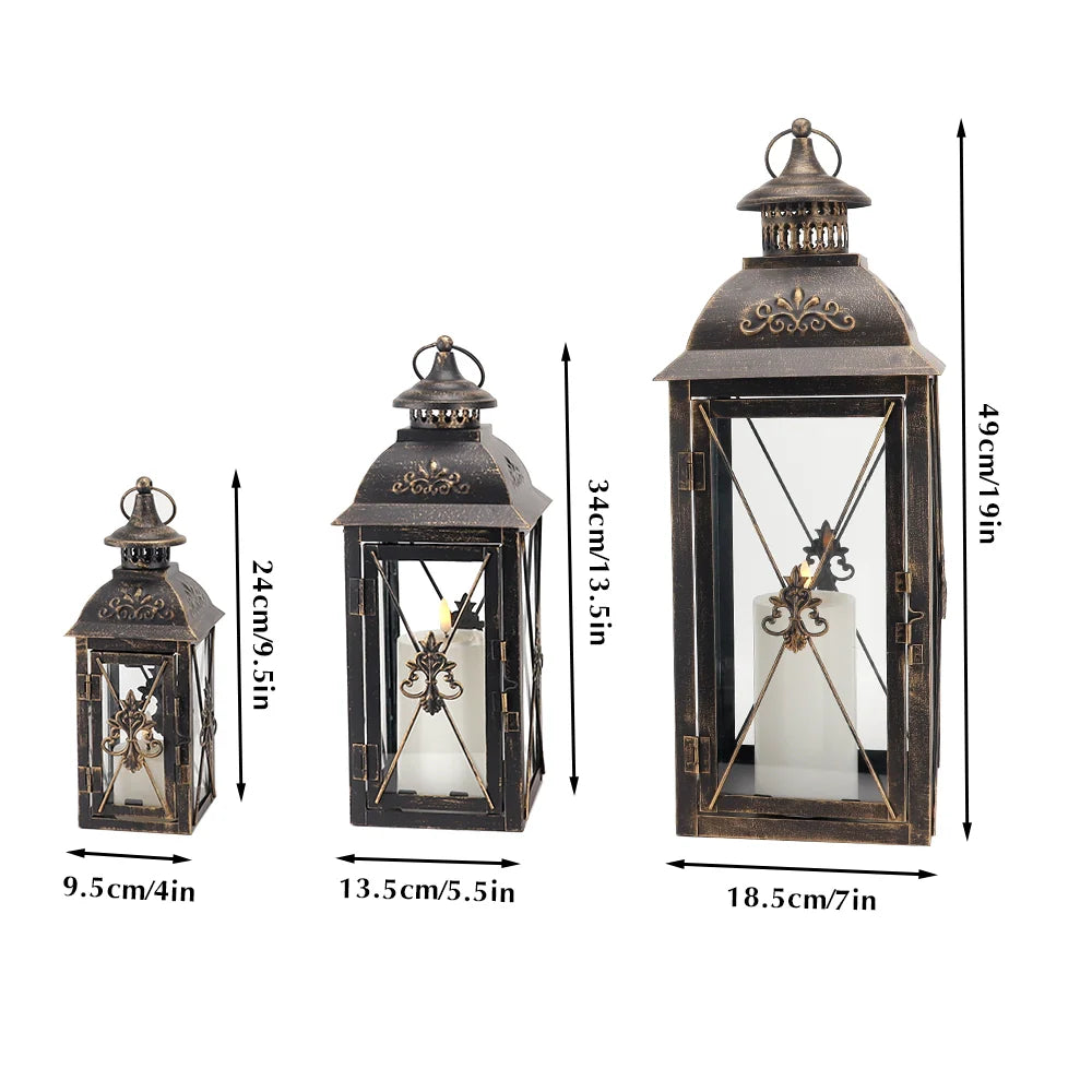 Black Metal Hanging Lanterns — Set of 3 Graduated Sizes