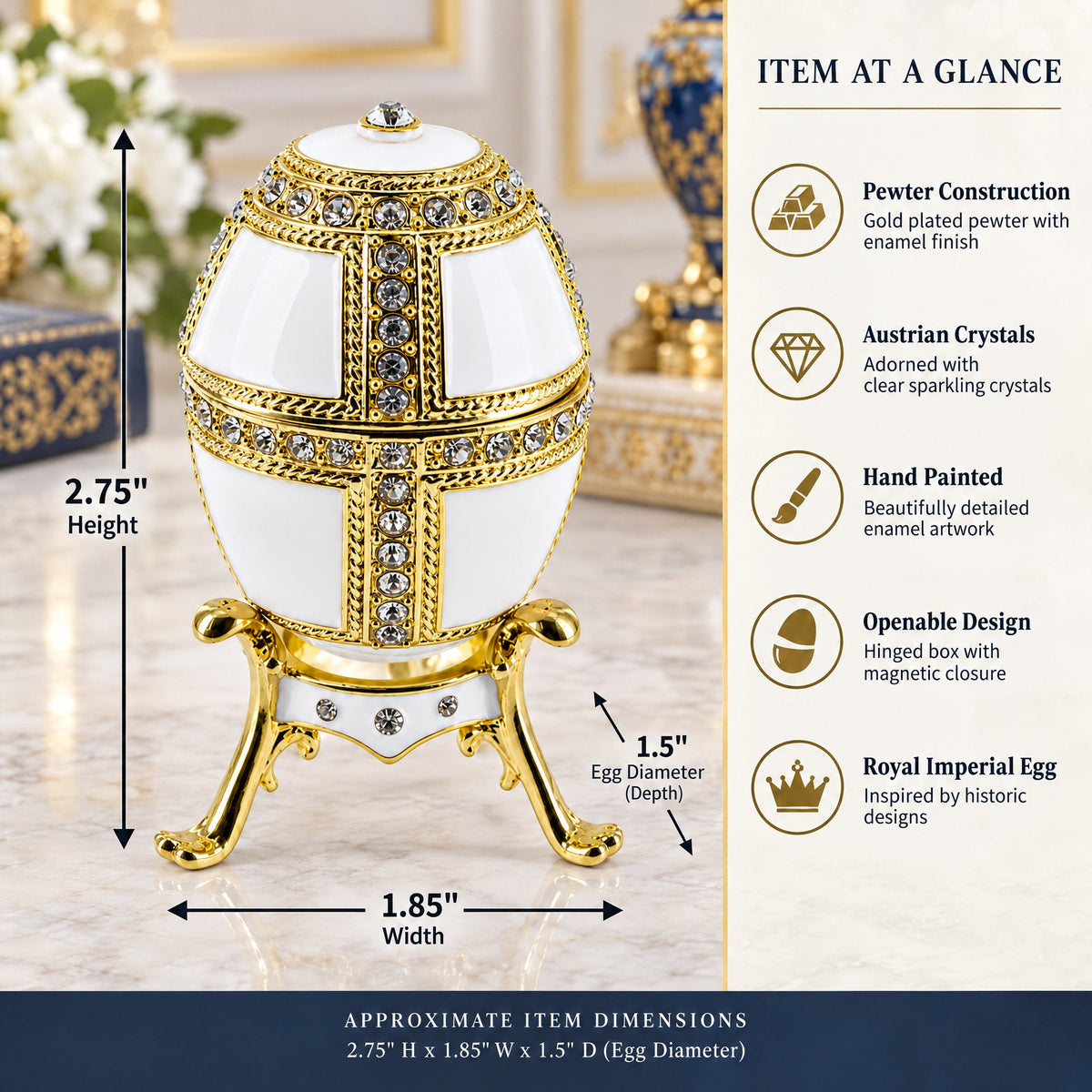 1890 Danish Palaces Royal Imperial Easter Egg in White